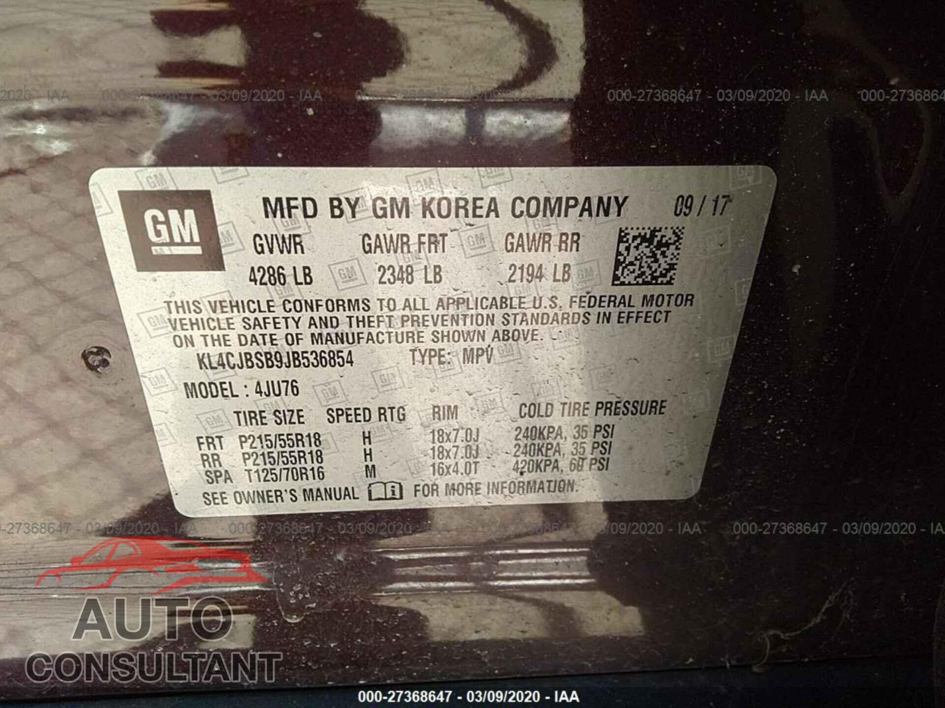 BUICK ENCORE 2018 - KL4CJBSB9JB536854