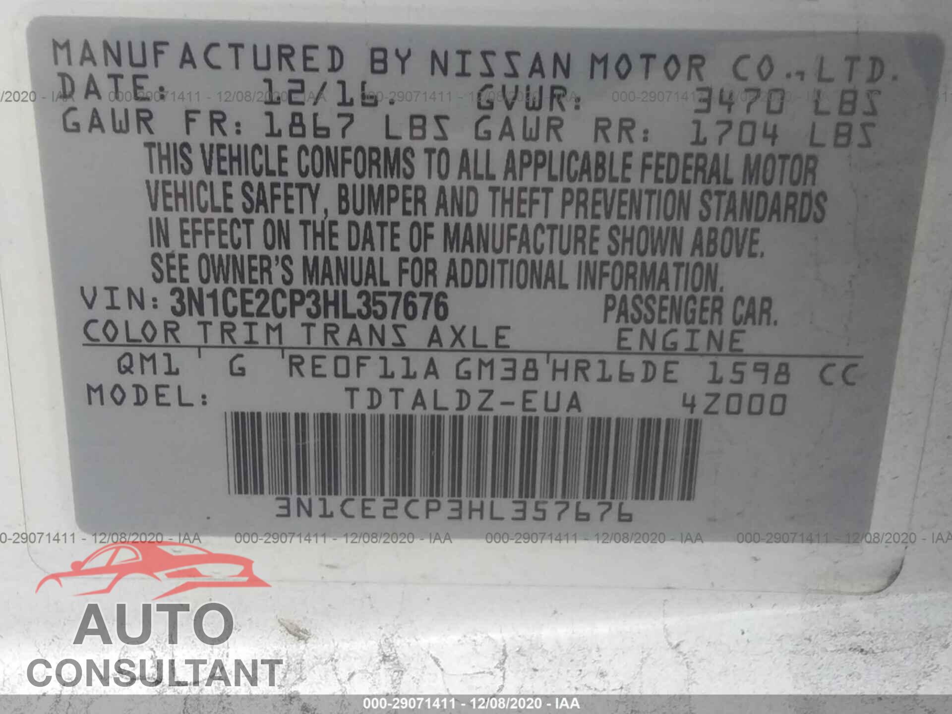 NISSAN VERSA NOTE 2017 - 3N1CE2CP3HL357676