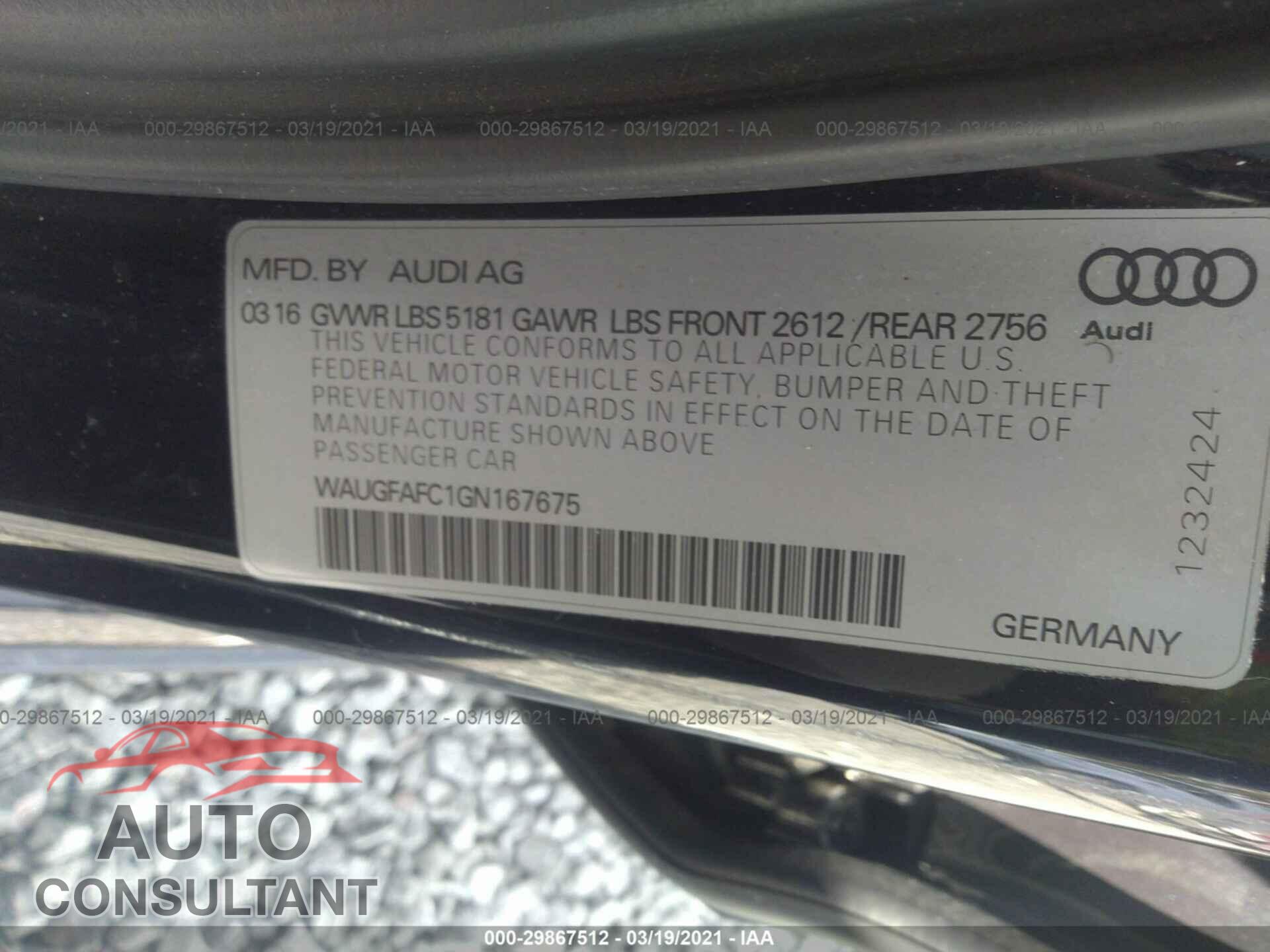 AUDI A6 2016 - WAUGFAFC1GN167675