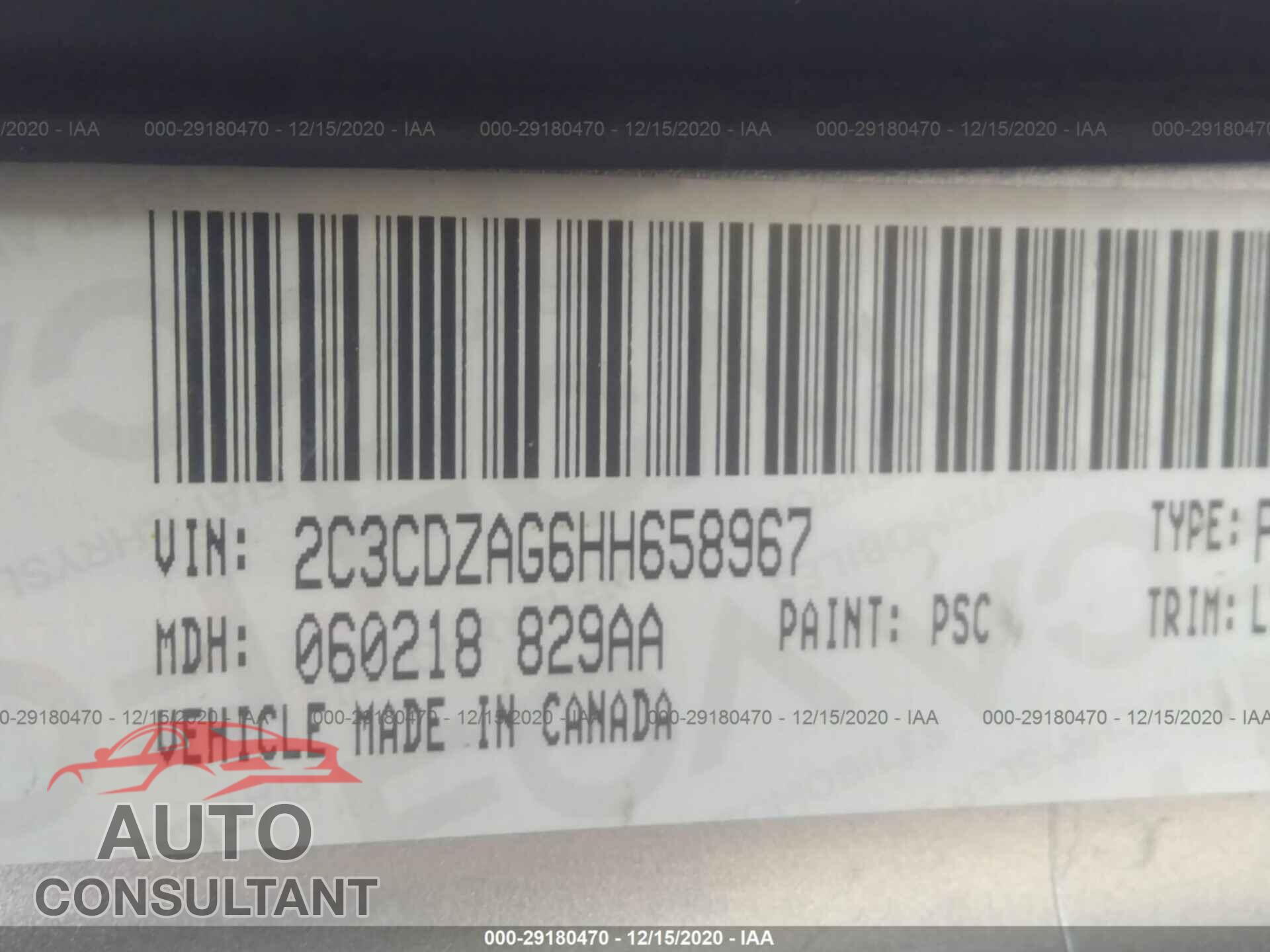 DODGE CHALLENGER 2017 - 2C3CDZAG6HH658967