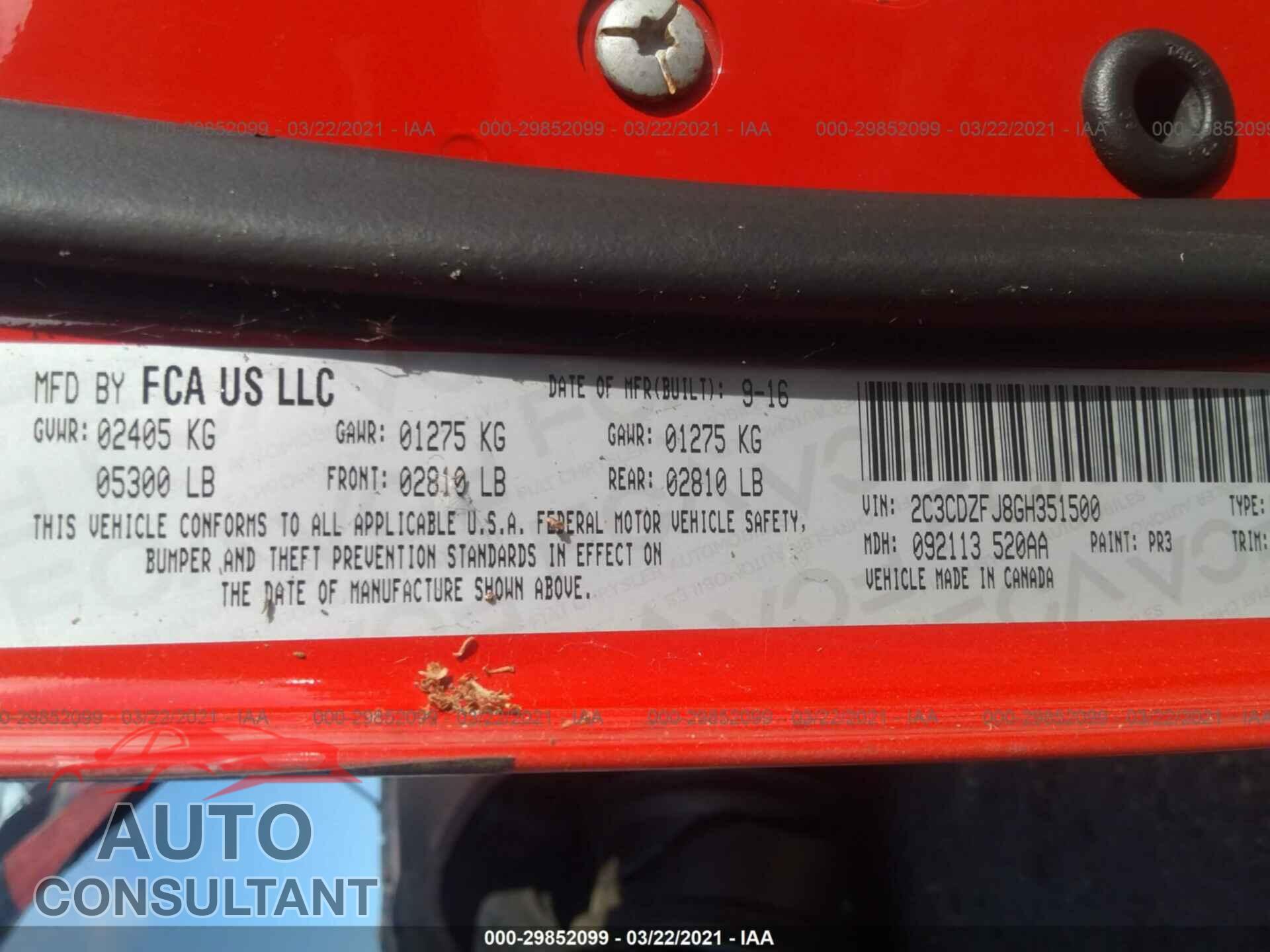 DODGE CHALLENGER 2016 - 2C3CDZFJ8GH351500