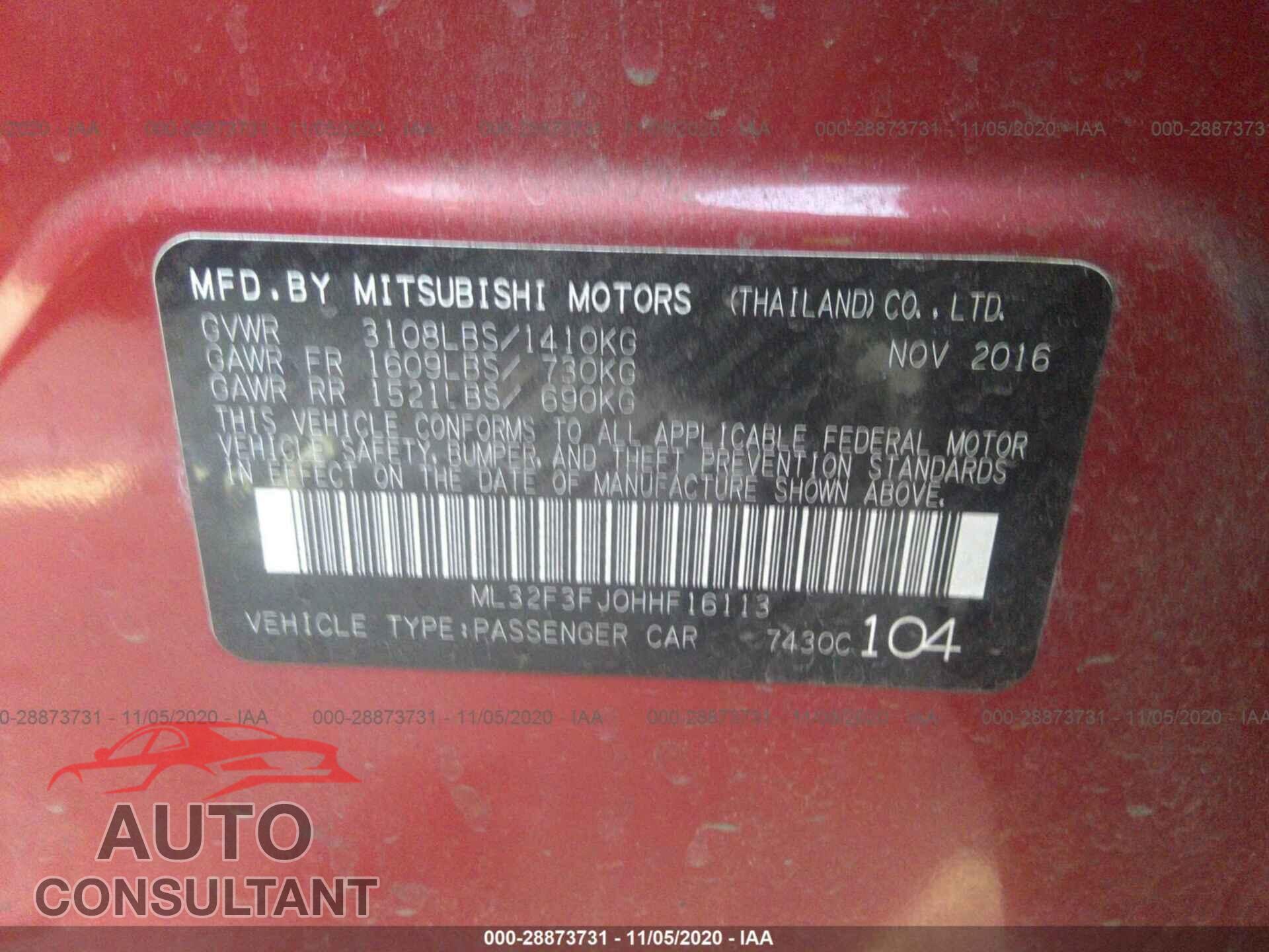 MITSUBISHI MIRAGE G4 2017 - ML32F3FJ0HHF16113