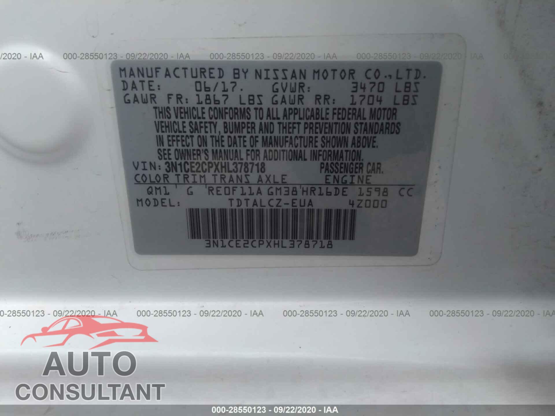 NISSAN VERSA NOTE 2017 - 3N1CE2CPXHL378718