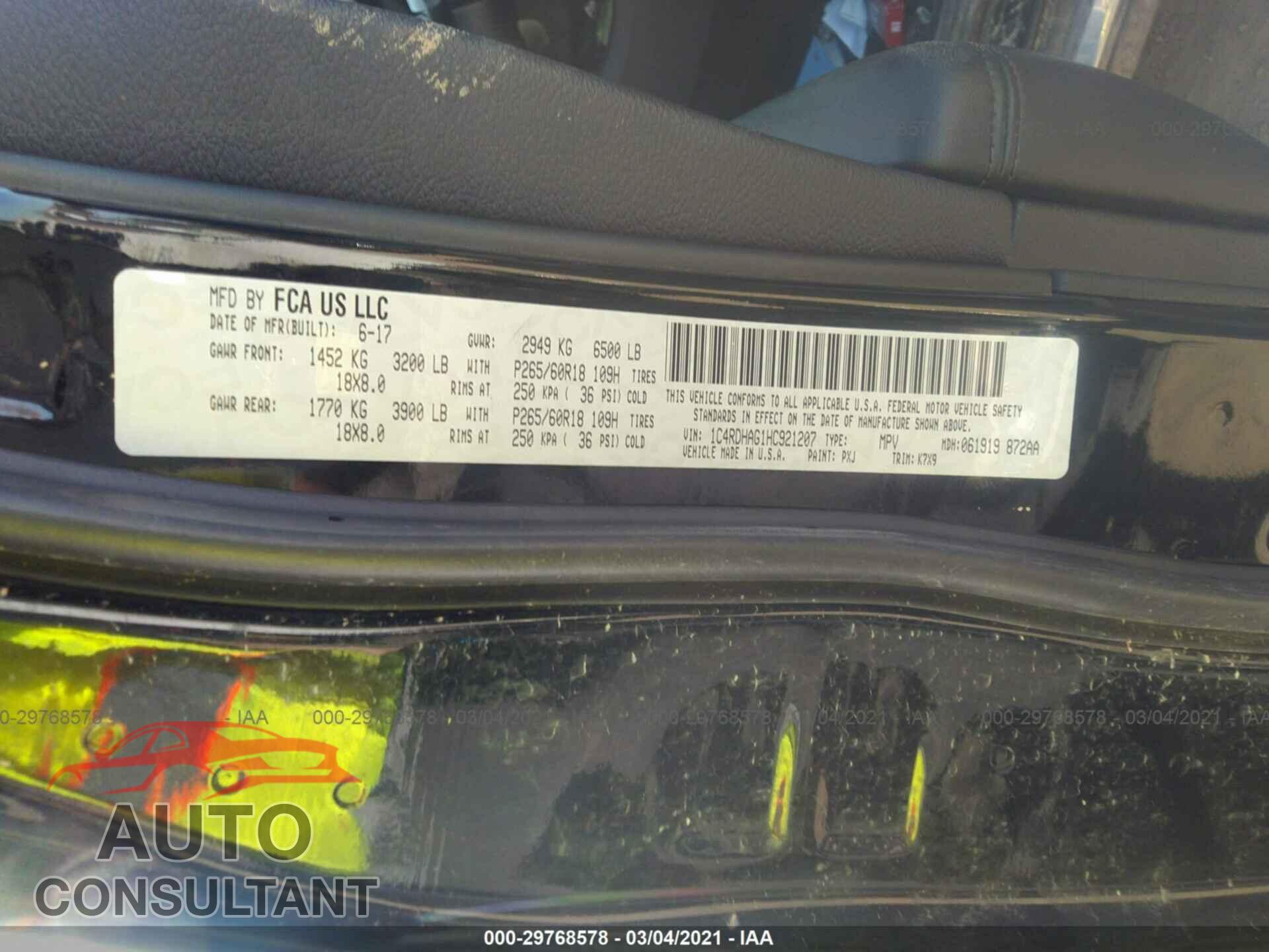 DODGE DURANGO 2017 - 1C4RDHAG1HC921207