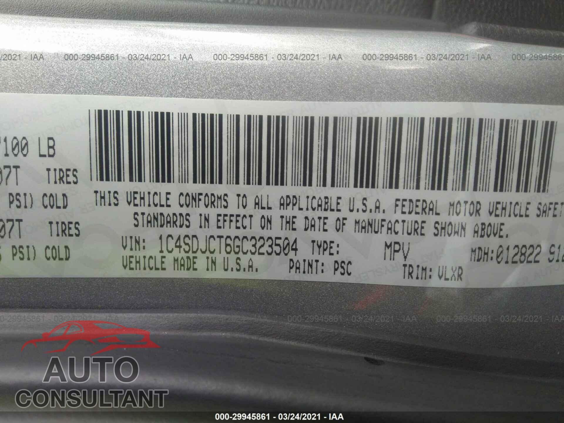 DODGE DURANGO 2016 - 1C4SDJCT6GC323504
