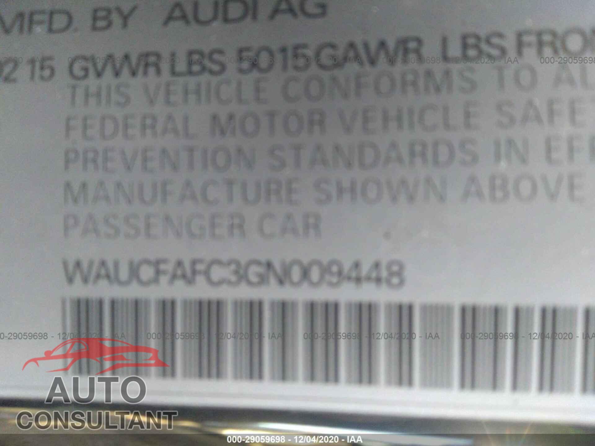 AUDI A6 2016 - WAUCFAFC3GN009448