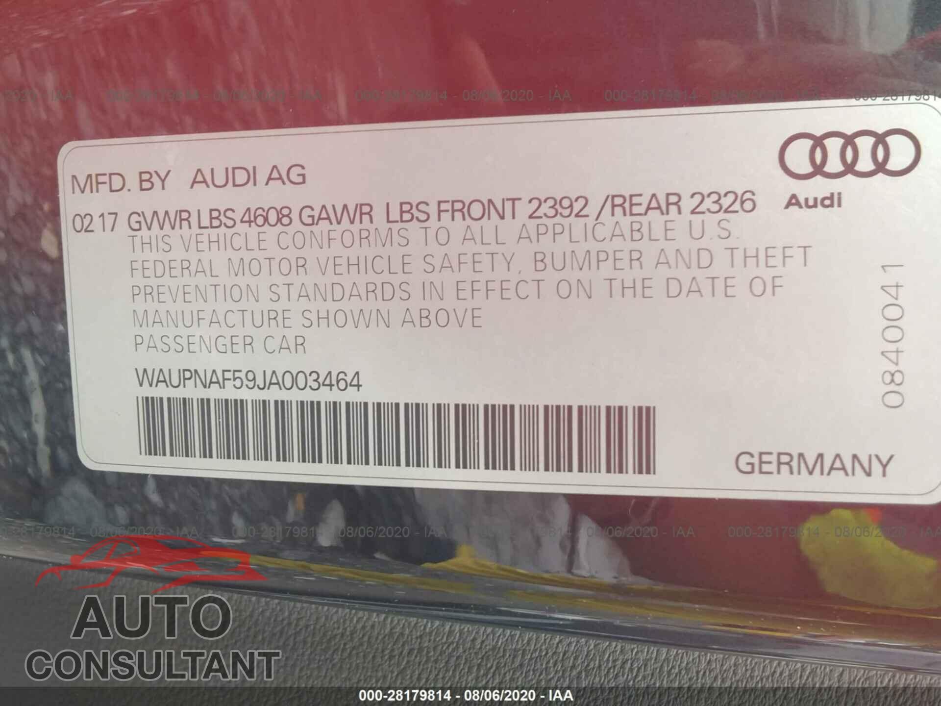 AUDI A5 2017 - WAUPNAF59JA003464