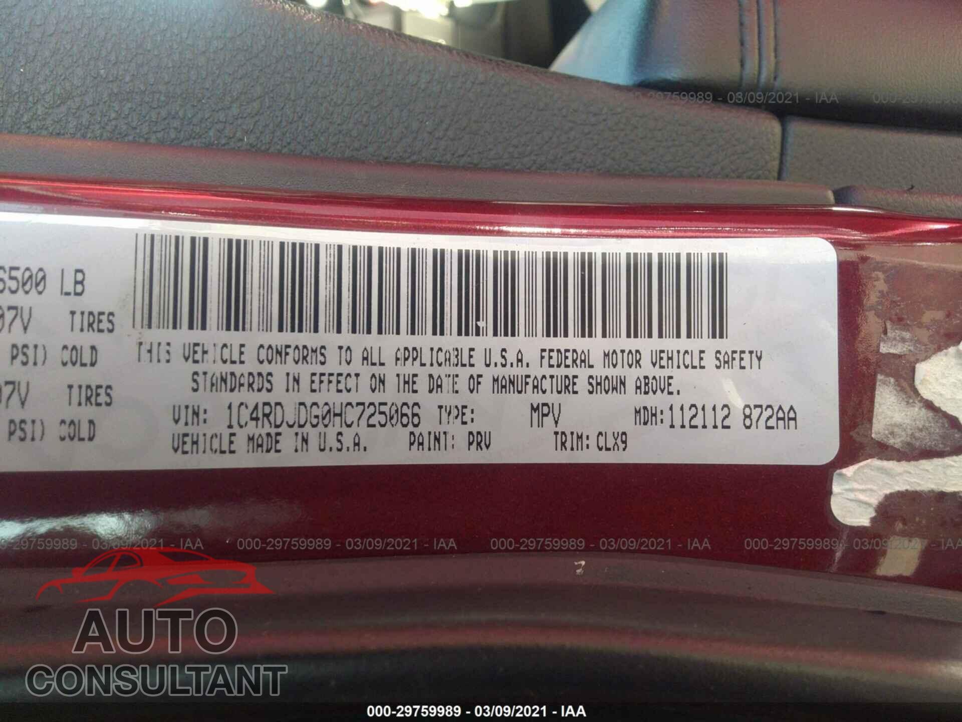 DODGE DURANGO 2017 - 1C4RDJDG0HC725066