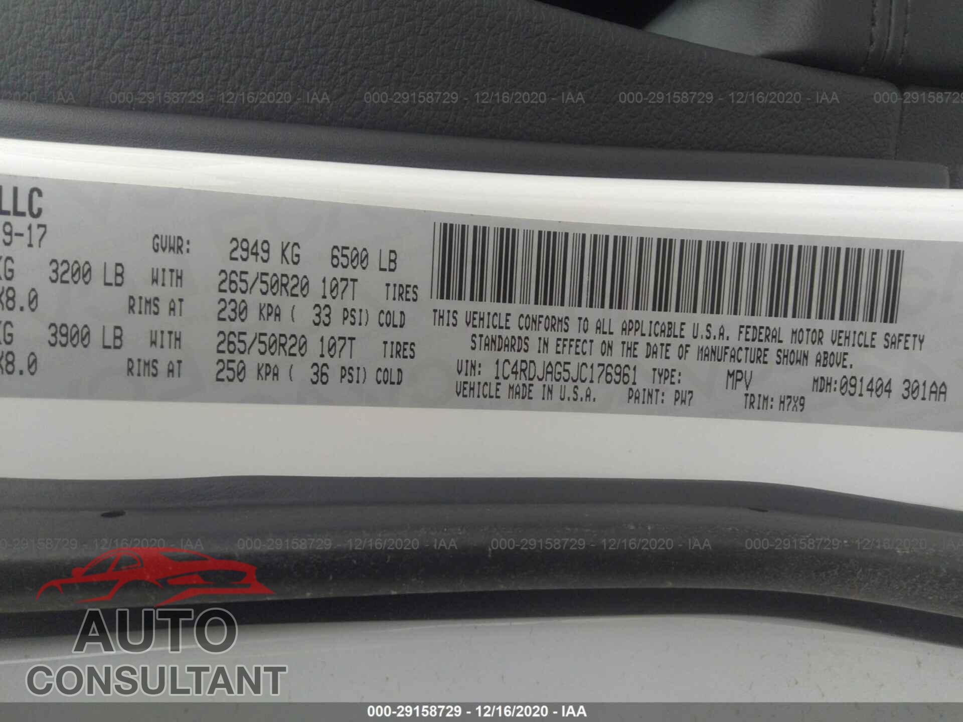 DODGE DURANGO 2018 - 1C4RDJAG5JC176961