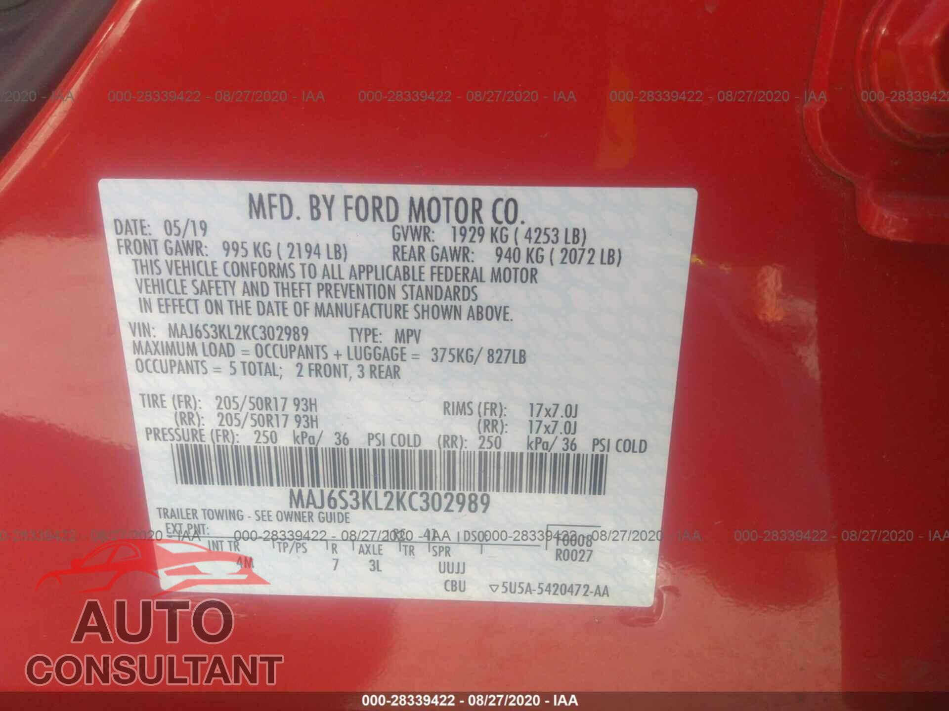 FORD ECOSPORT 2019 - MAJ6S3KL2KC302989