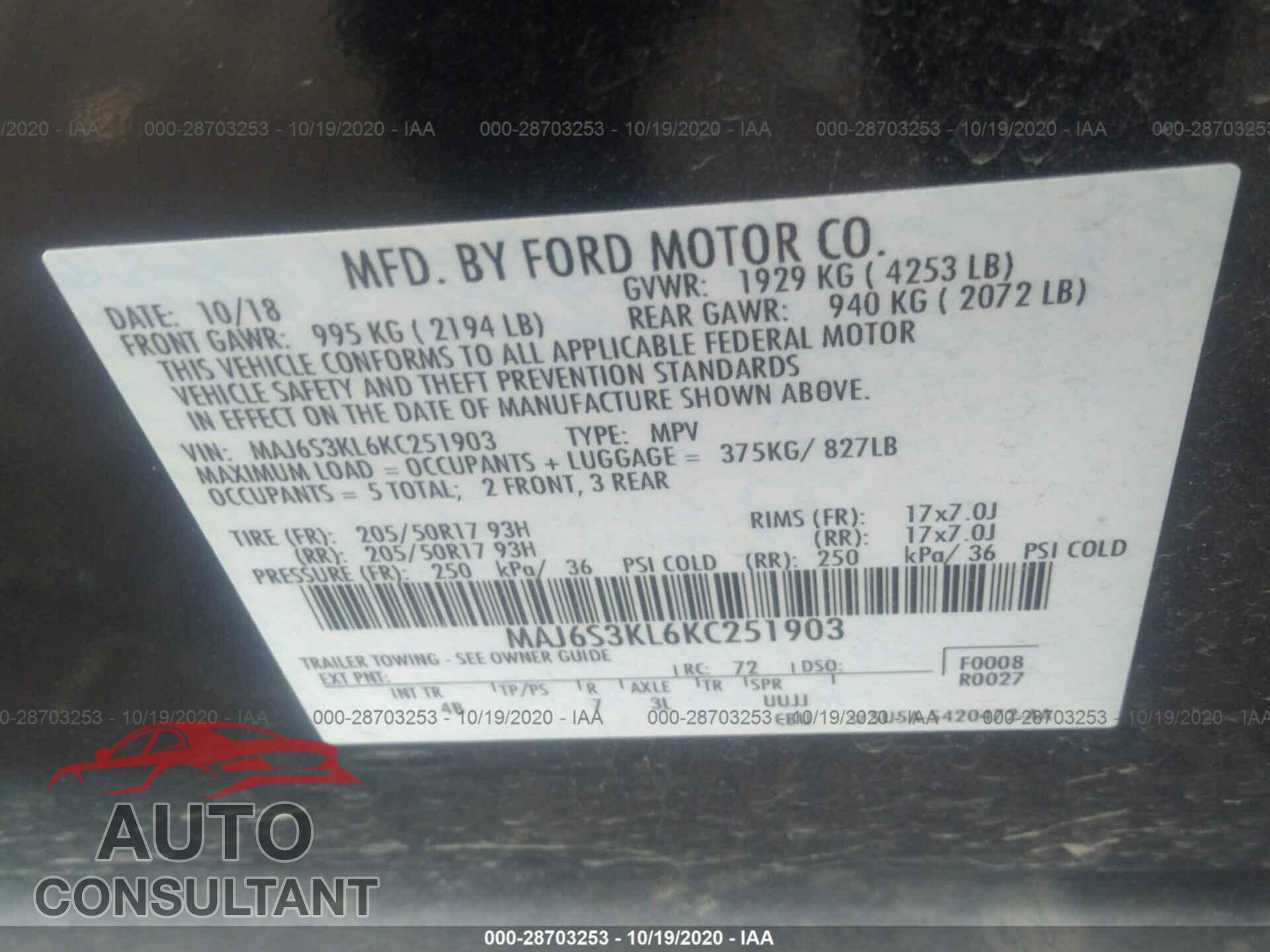 FORD ECOSPORT 2019 - MAJ6S3KL6KC251903