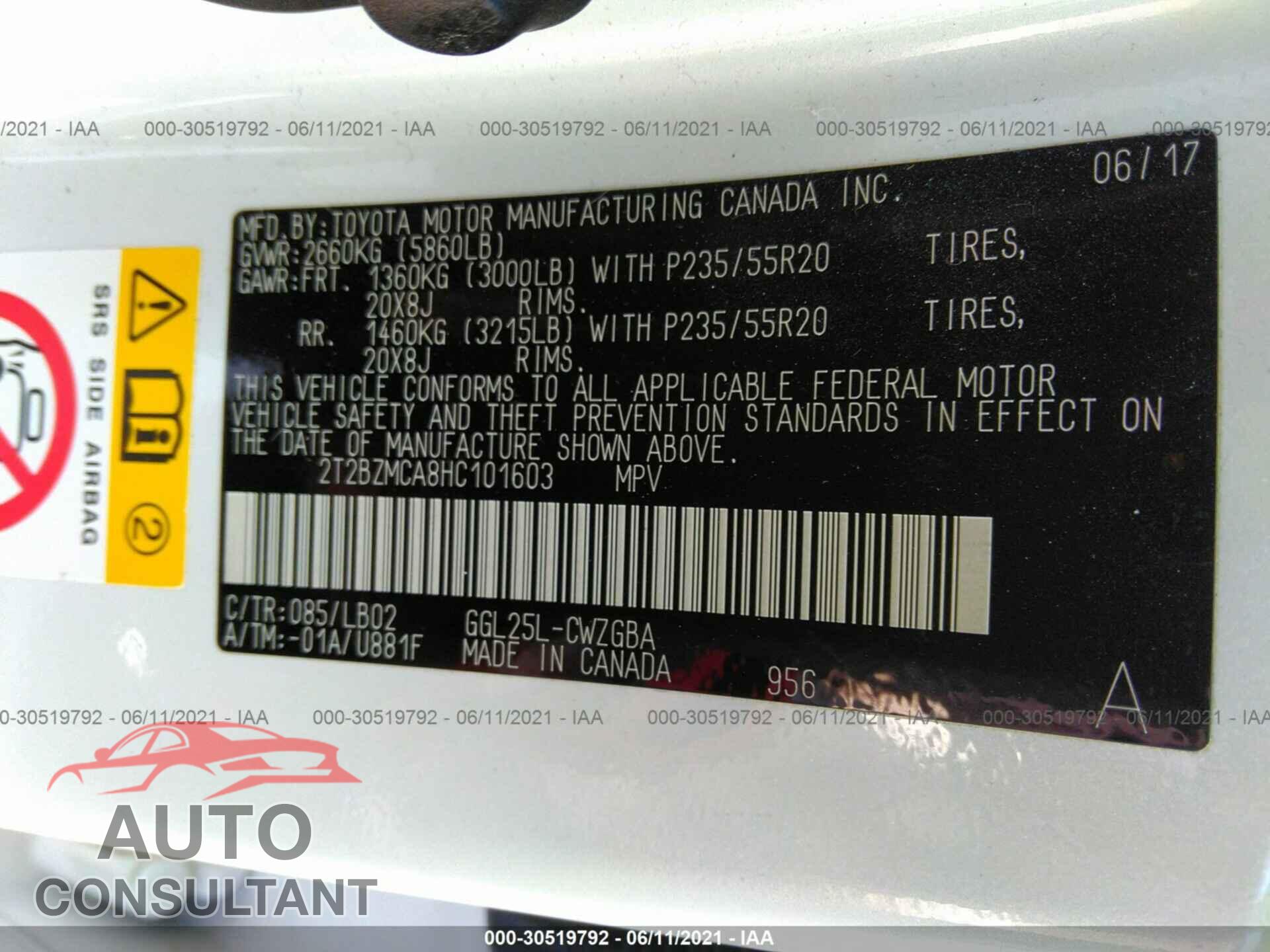 LEXUS RX 2017 - 2T2BZMCA8HC101603