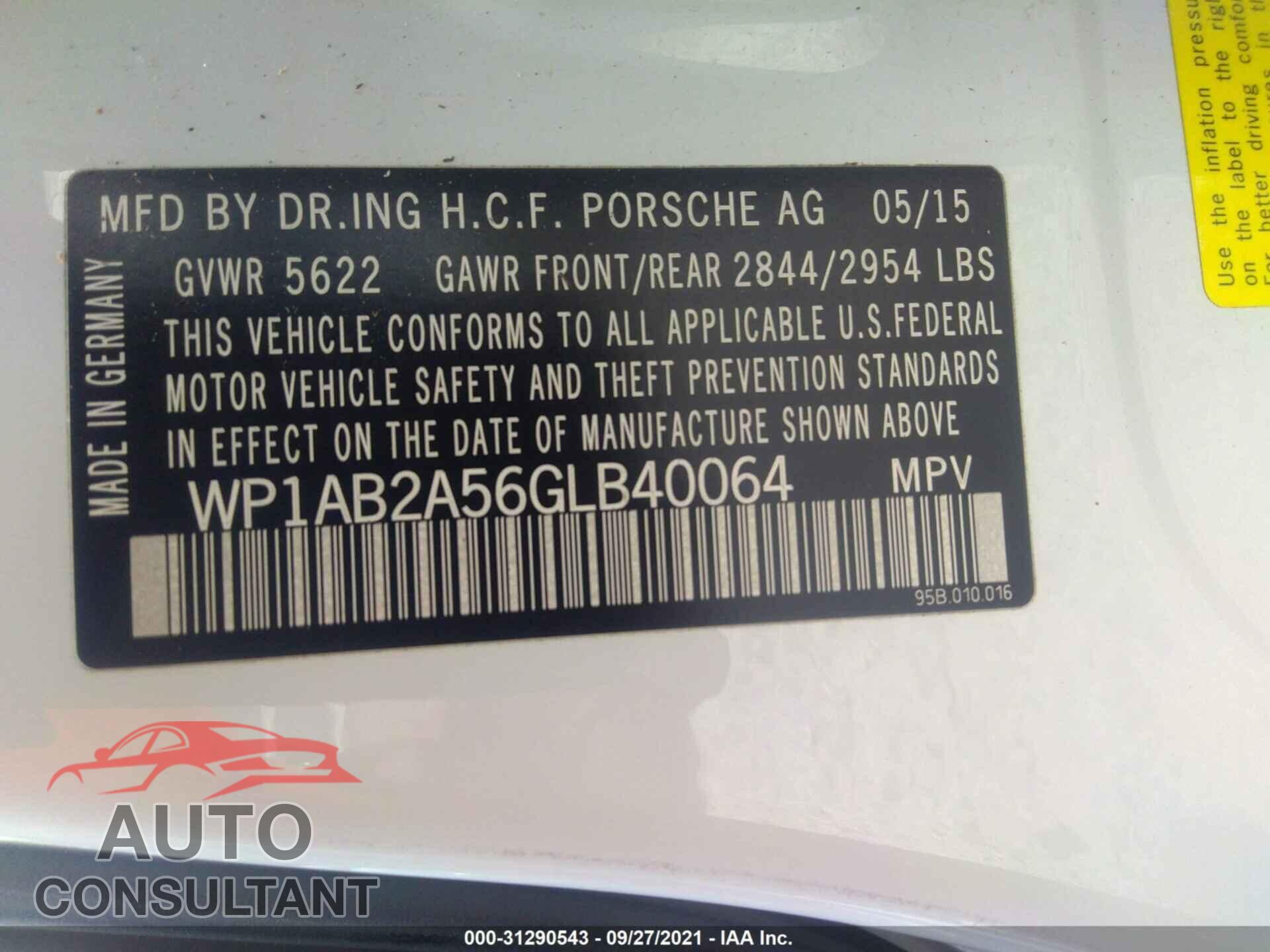 PORSCHE MACAN 2016 - WP1AB2A56GLB40064
