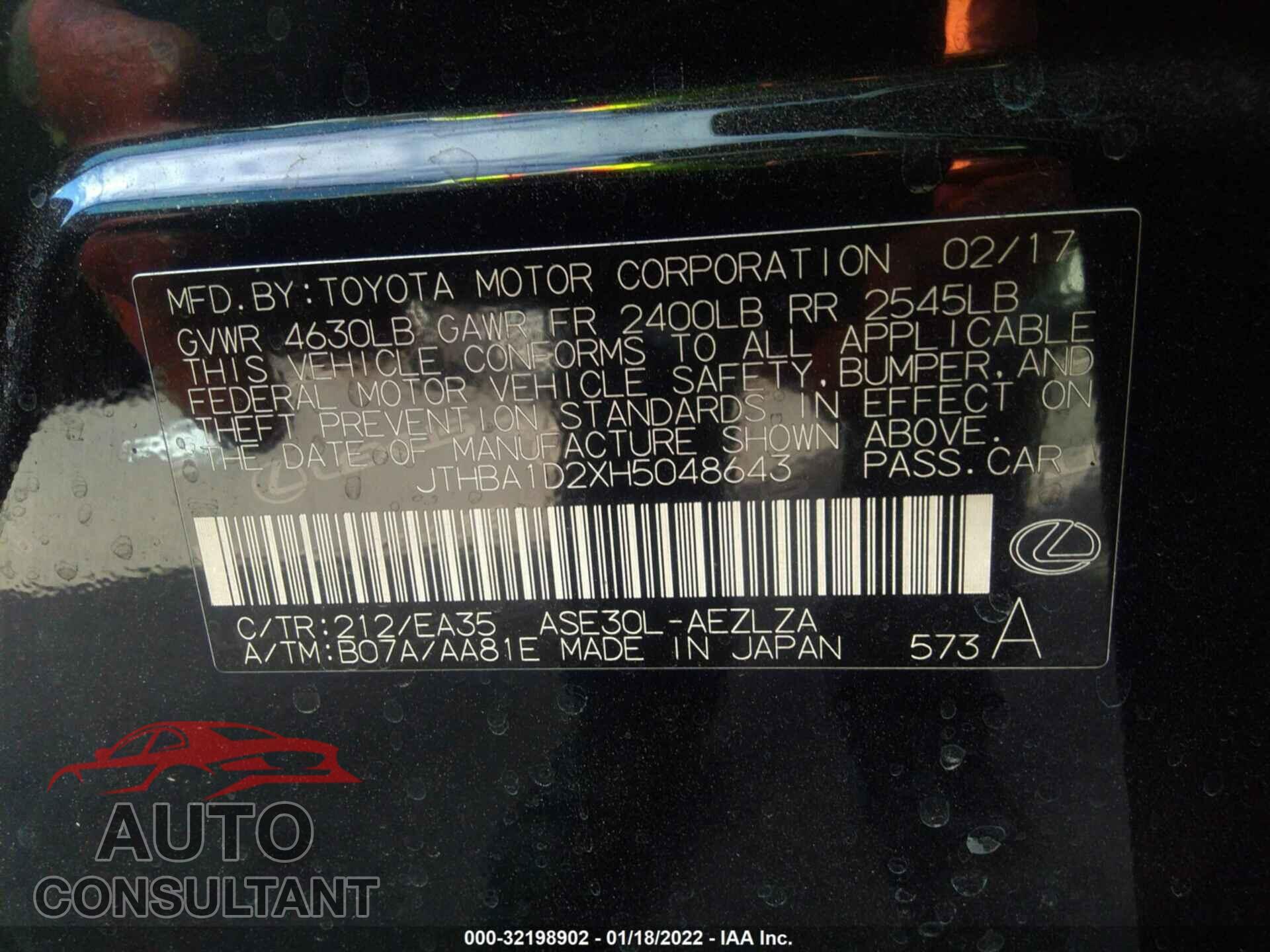 LEXUS IS 2017 - JTHBA1D2XH5048643