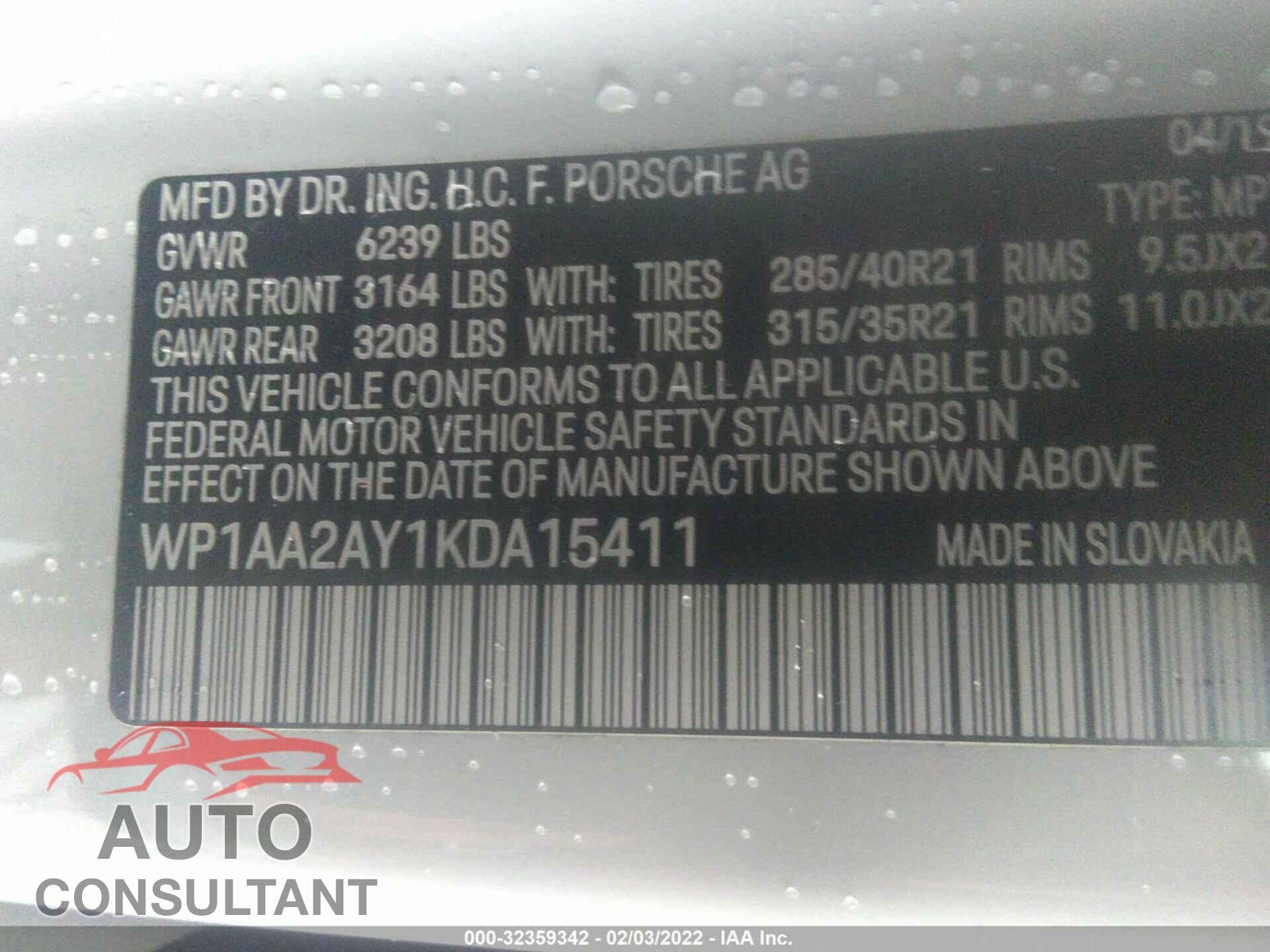 PORSCHE CAYENNE 2019 - WP1AA2AY1KDA15411