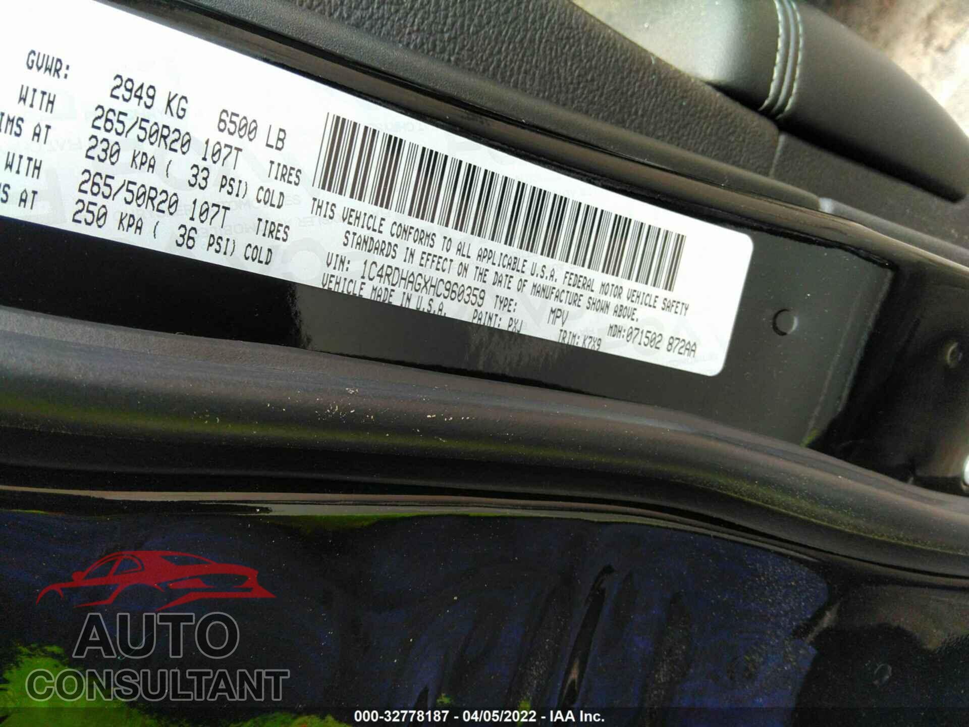 DODGE DURANGO 2017 - 1C4RDHAGXHC960359