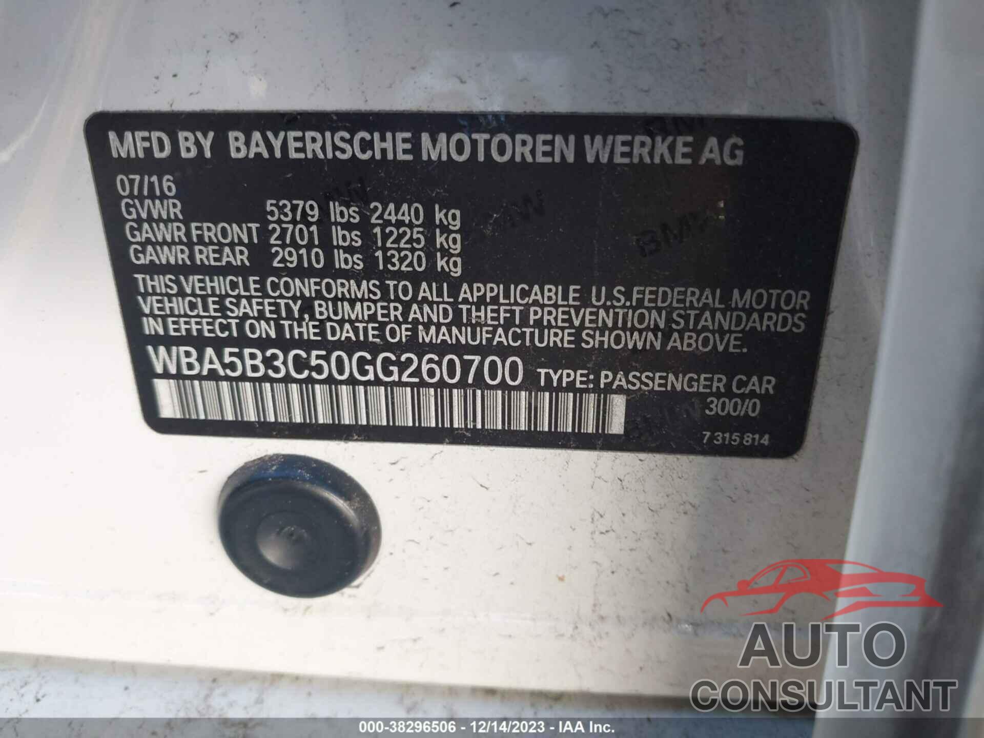 BMW 535I 2016 - WBA5B3C50GG260700