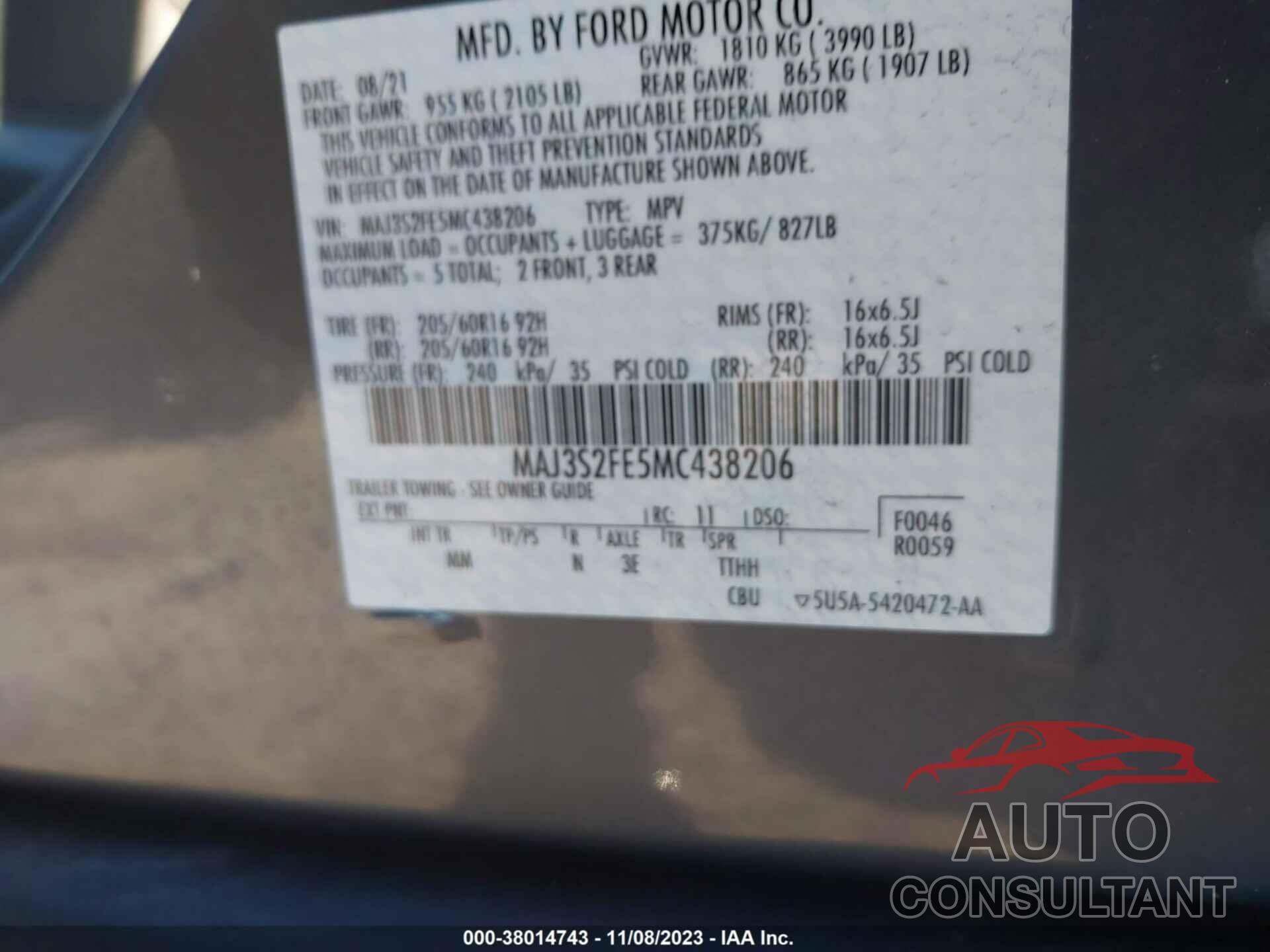 FORD ECOSPORT 2021 - MAJ3S2FE5MC438206