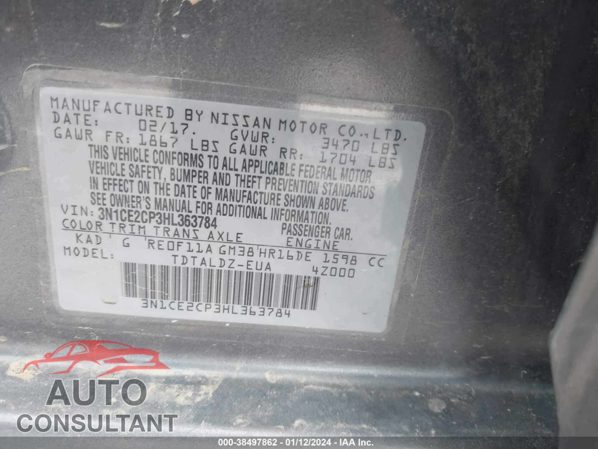 NISSAN VERSA NOTE 2017 - 3N1CE2CP3HL363784