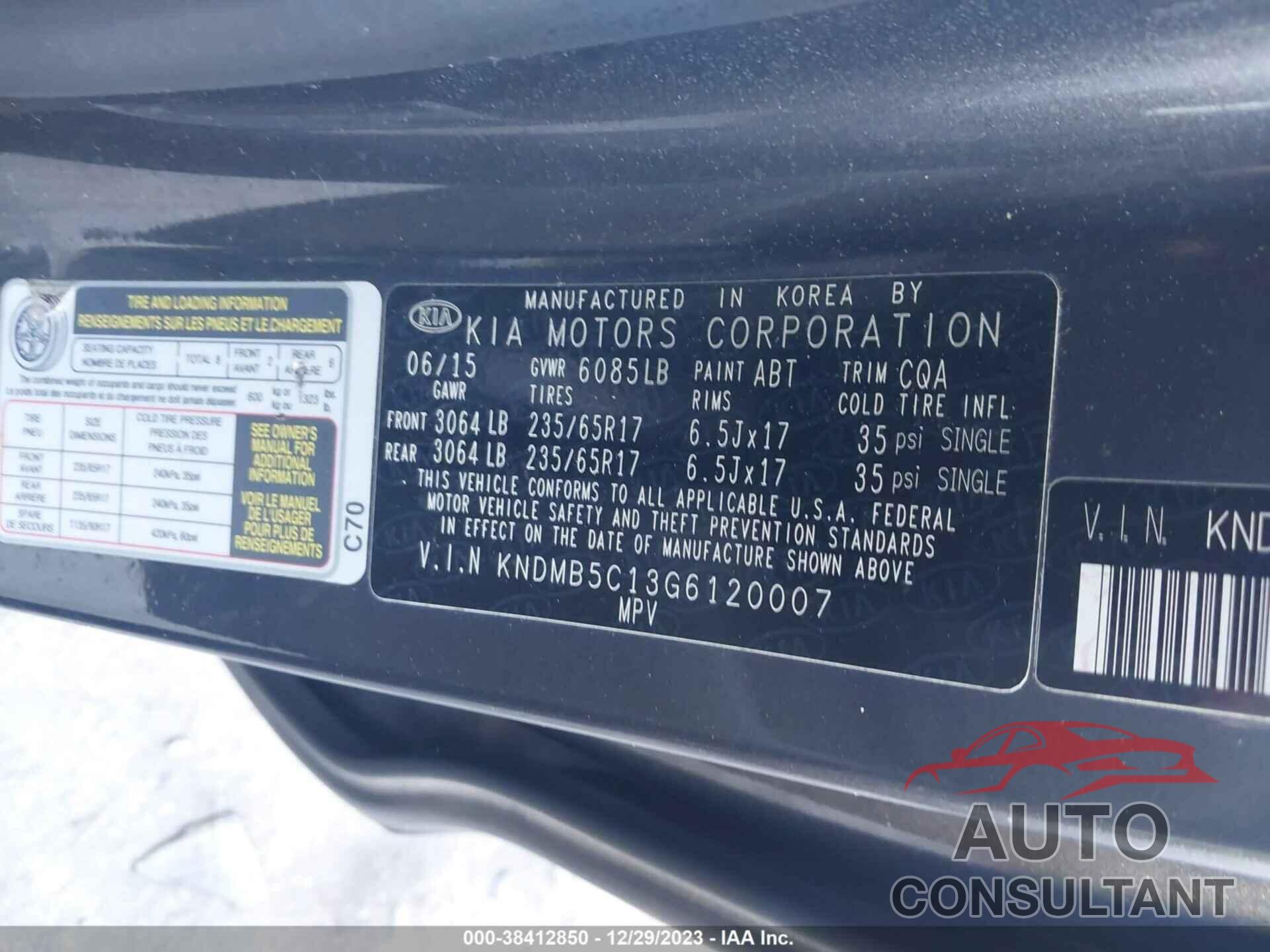 KIA SEDONA 2016 - KNDMB5C13G6120007