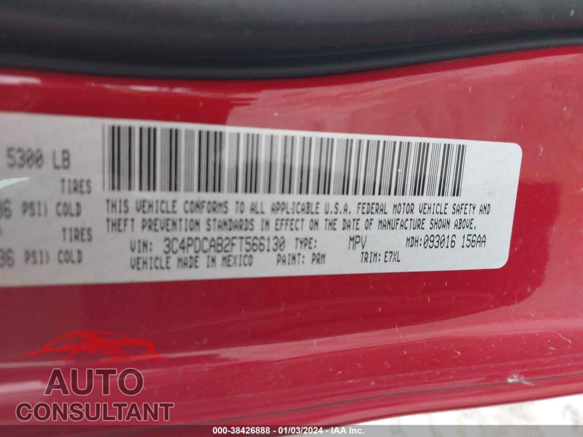 DODGE JOURNEY 2015 - 3C4PDCAB2FT566130