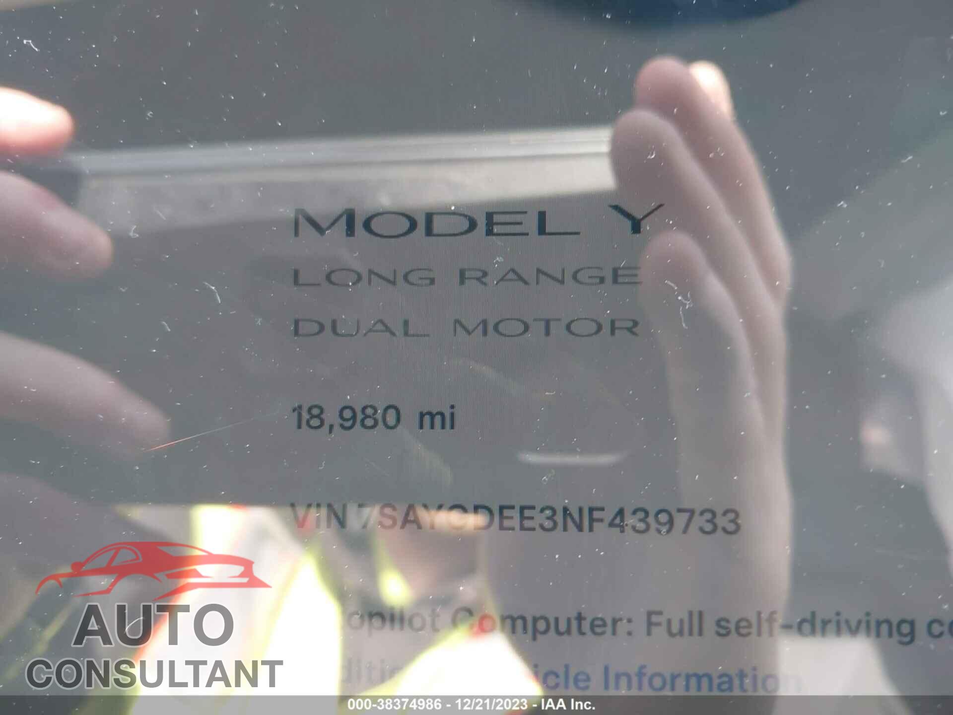 TESLA MODEL Y 2022 - 7SAYGDEE3NF439733