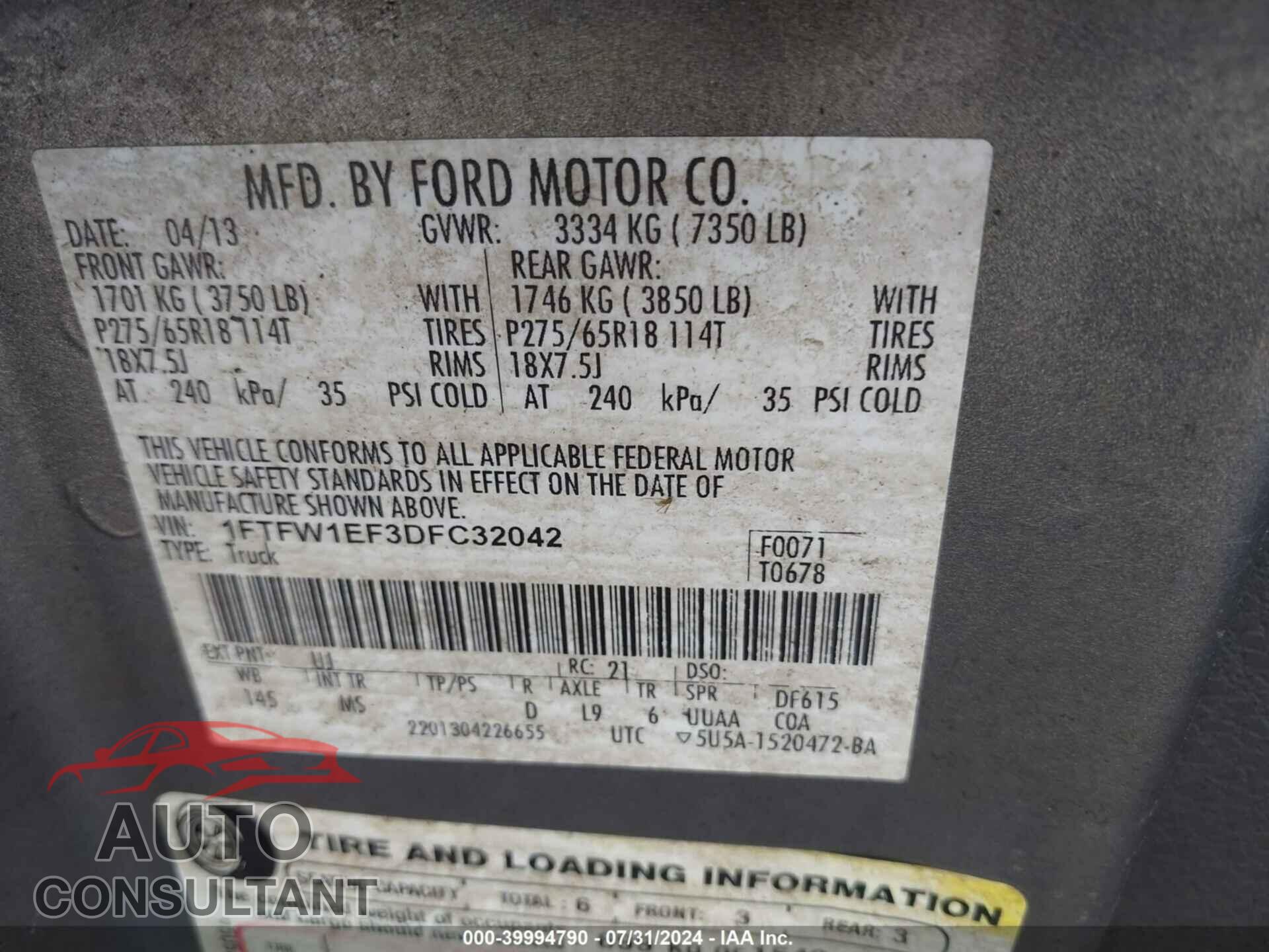 FORD F-150 2013 - 1FTFW1EF3DFC32042