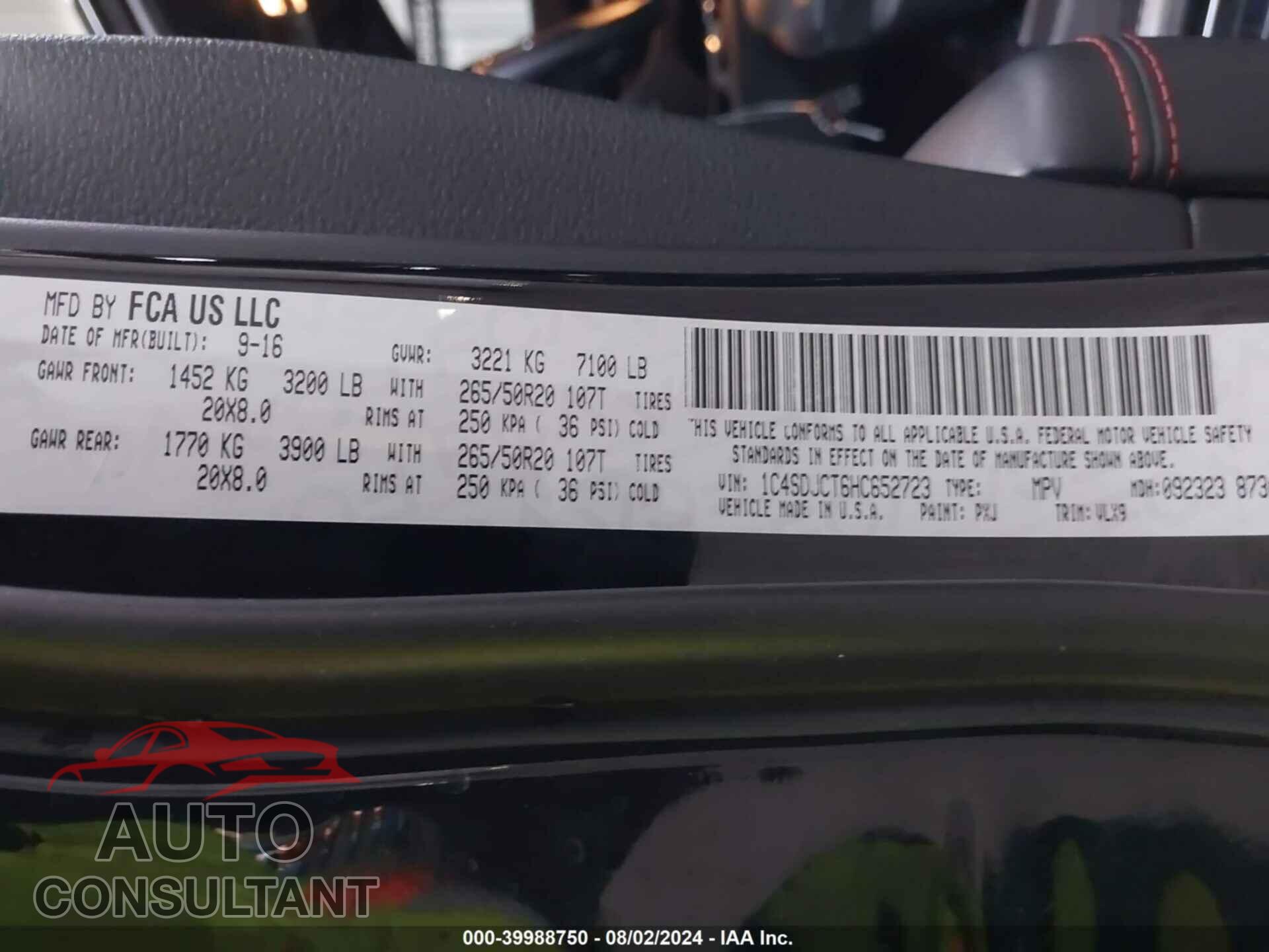 DODGE DURANGO 2017 - 1C4SDJCT6HC652723