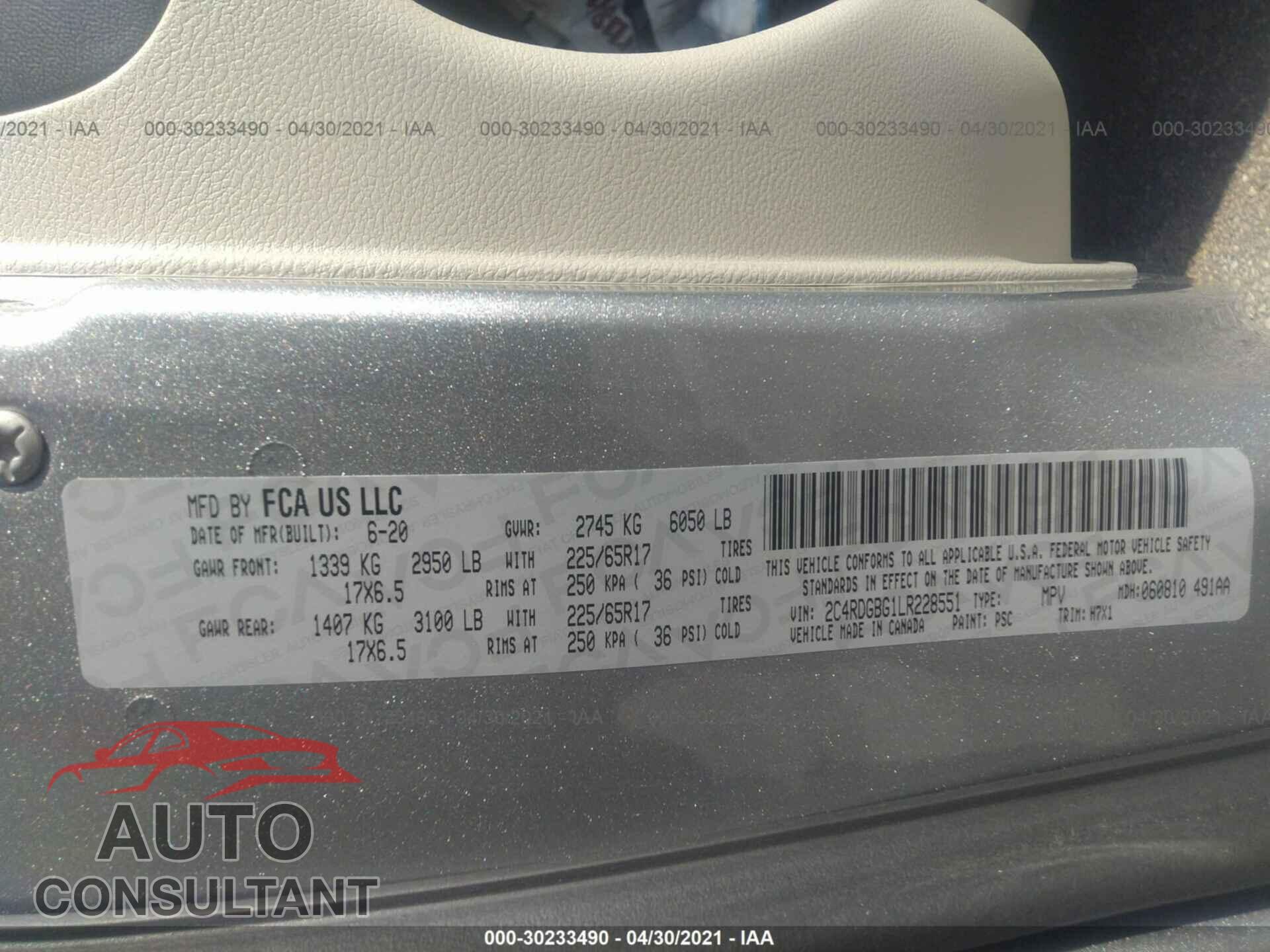 DODGE GRAND CARAVAN 2020 - 2C4RDGBG1LR228551