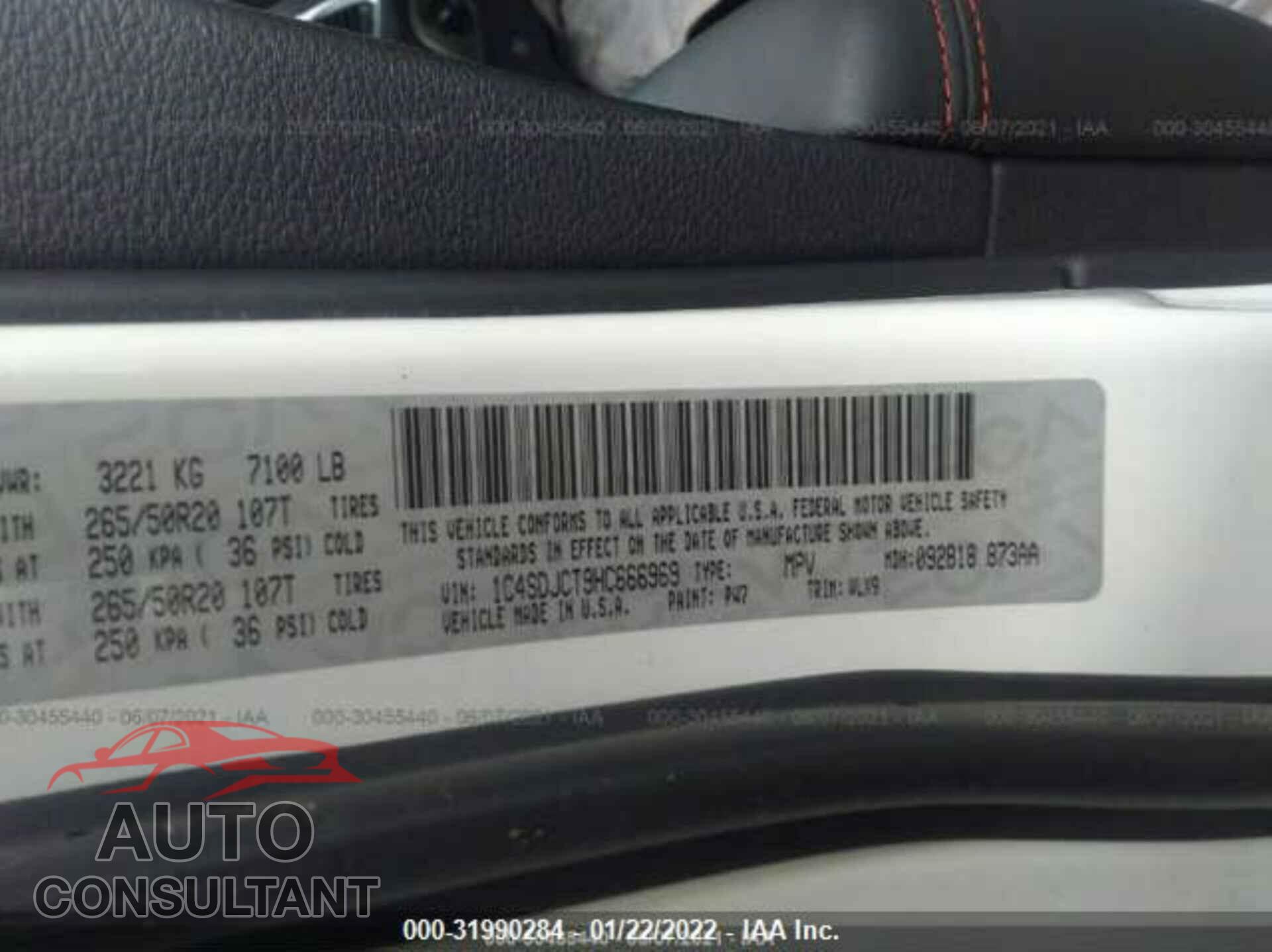 DODGE DURANGO 2017 - 1C4SDJCT9HC666969