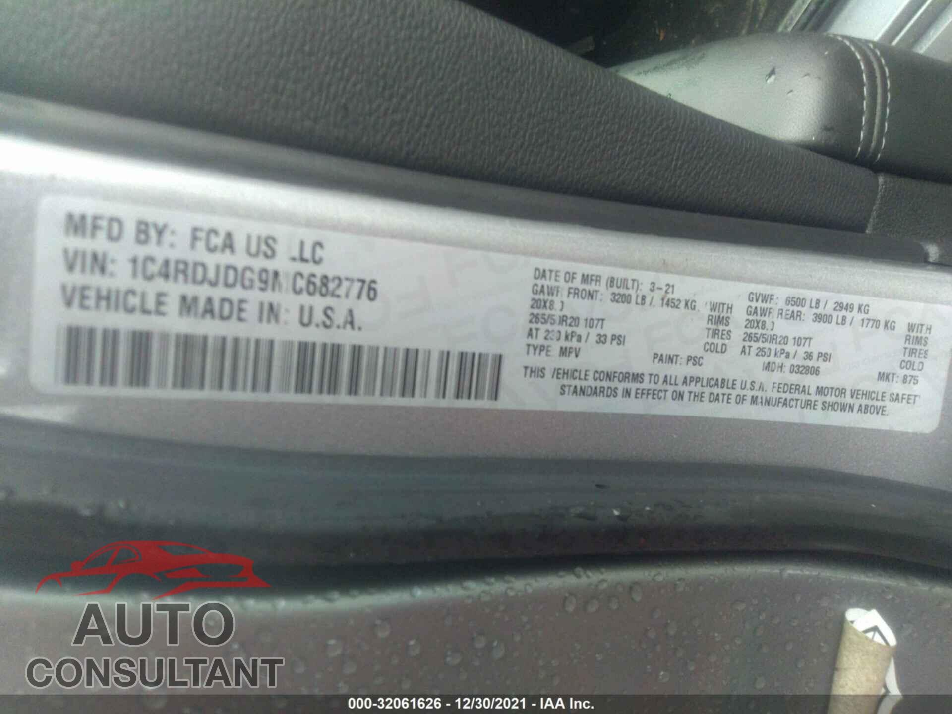 DODGE DURANGO 2021 - 1C4RDJDG9MC682776