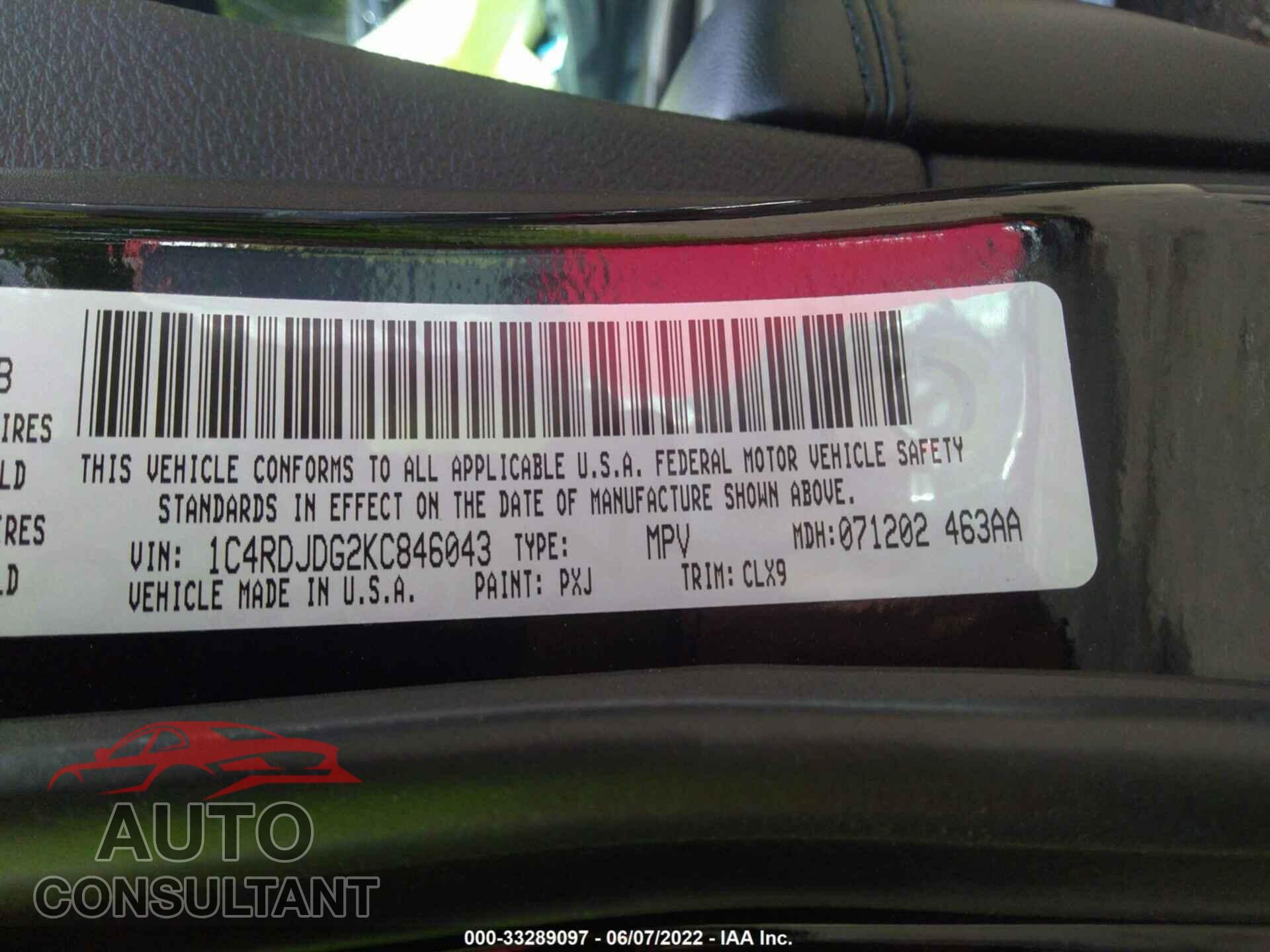 DODGE DURANGO 2019 - 1C4RDJDG2KC846043