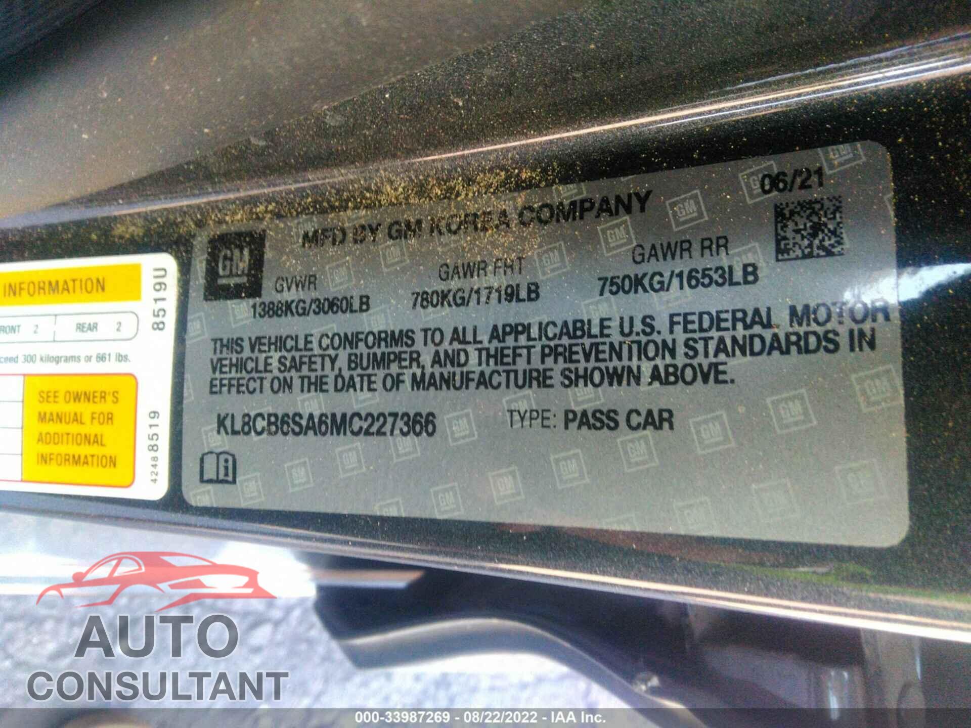 CHEVROLET SPARK 2021 - KL8CB6SA6MC227366