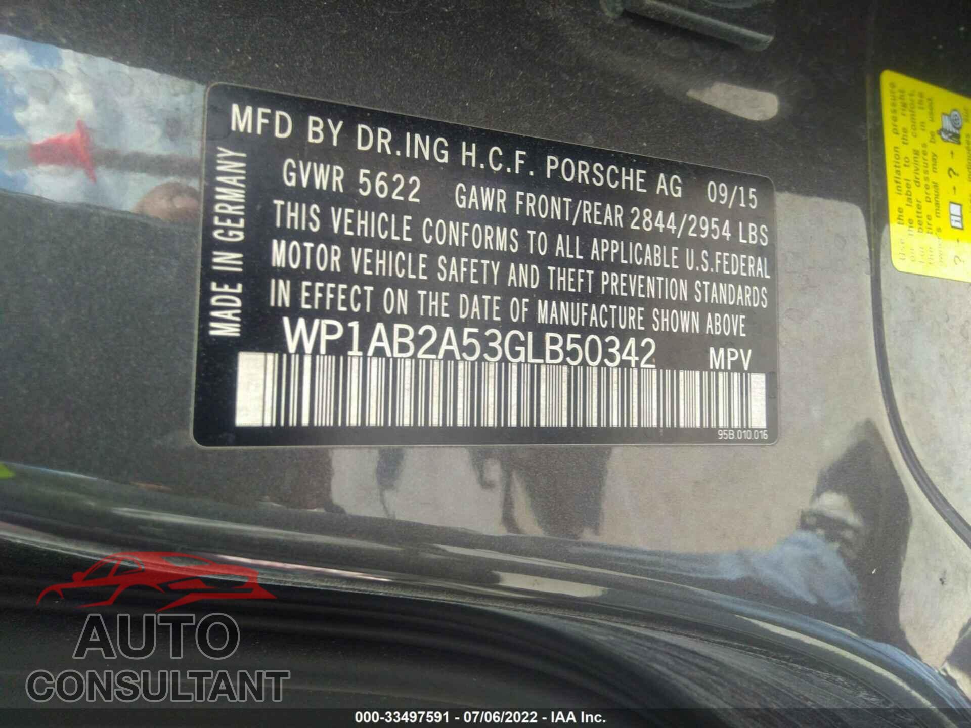 PORSCHE MACAN 2016 - WP1AB2A53GLB50342