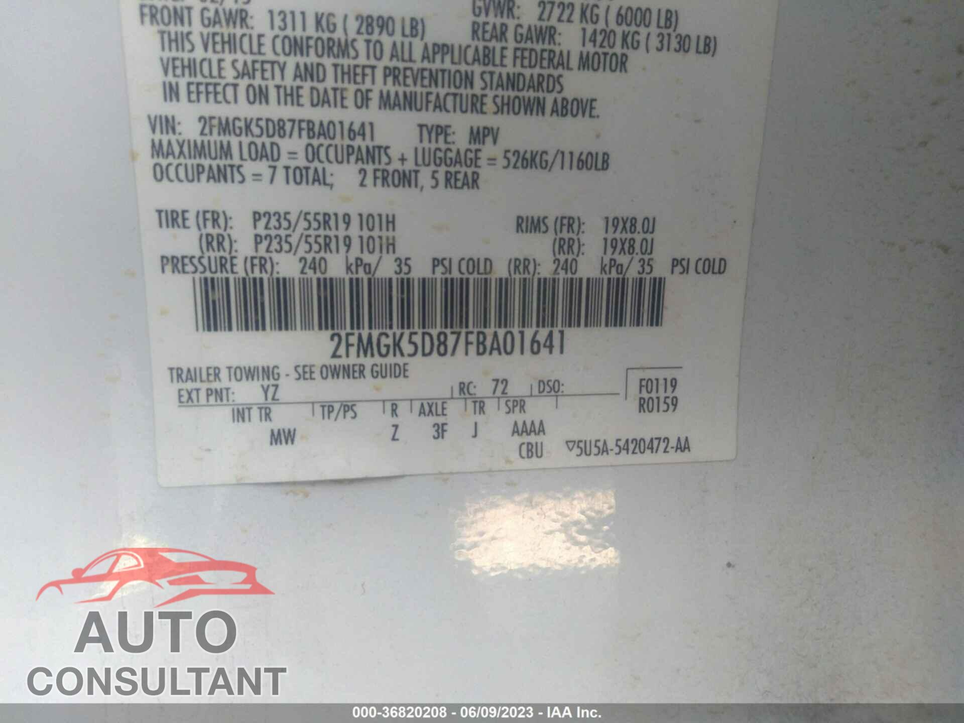 FORD FLEX 2015 - 2FMGK5D87FBA01641