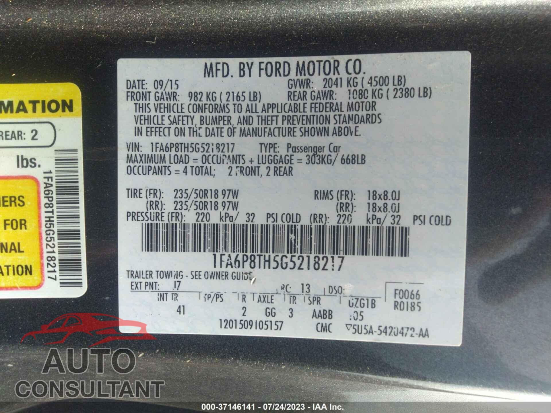 FORD MUSTANG 2016 - 1FA6P8TH5G5218217