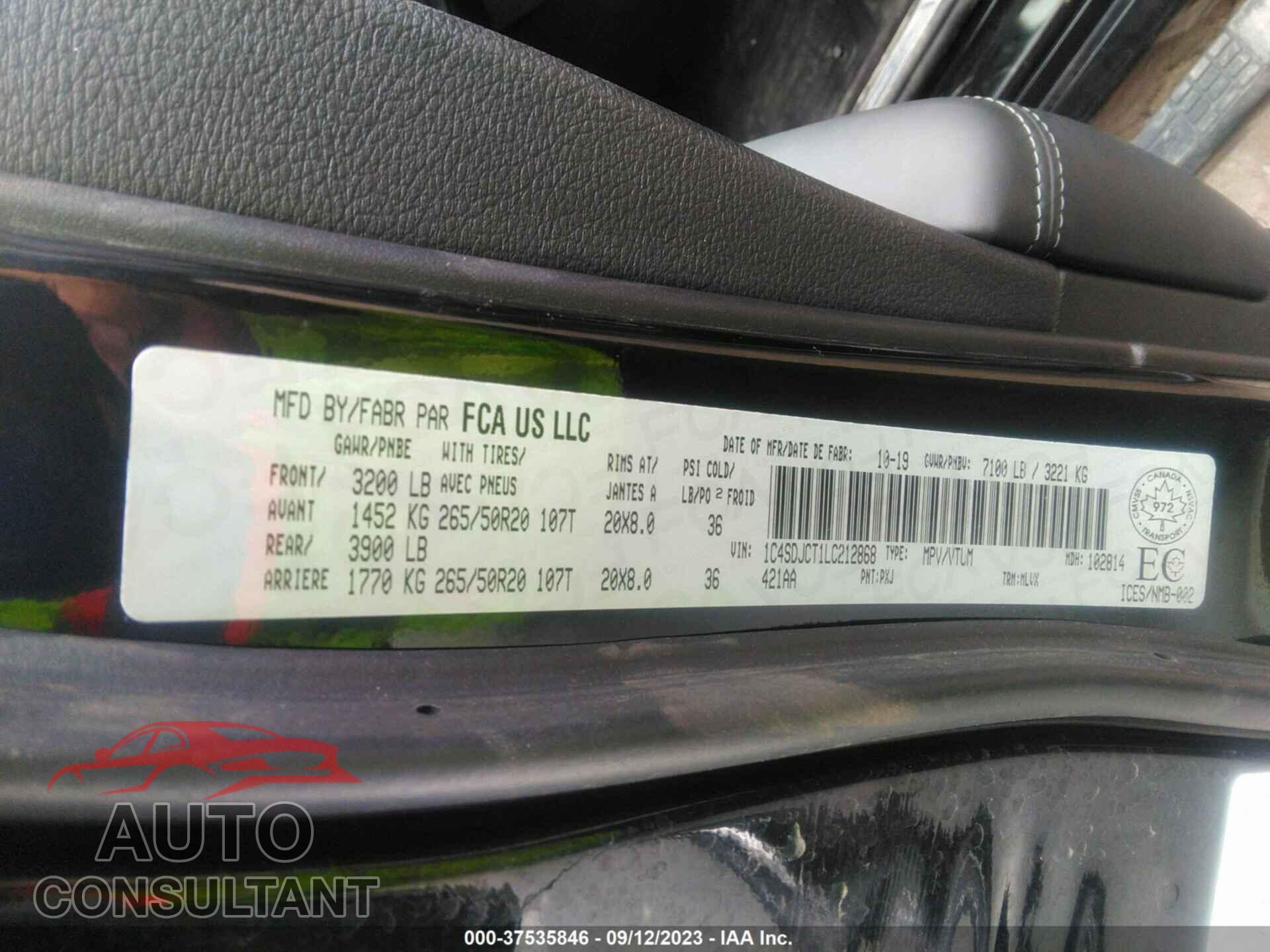 DODGE DURANGO 2020 - 1C4SDJCT1LC212868