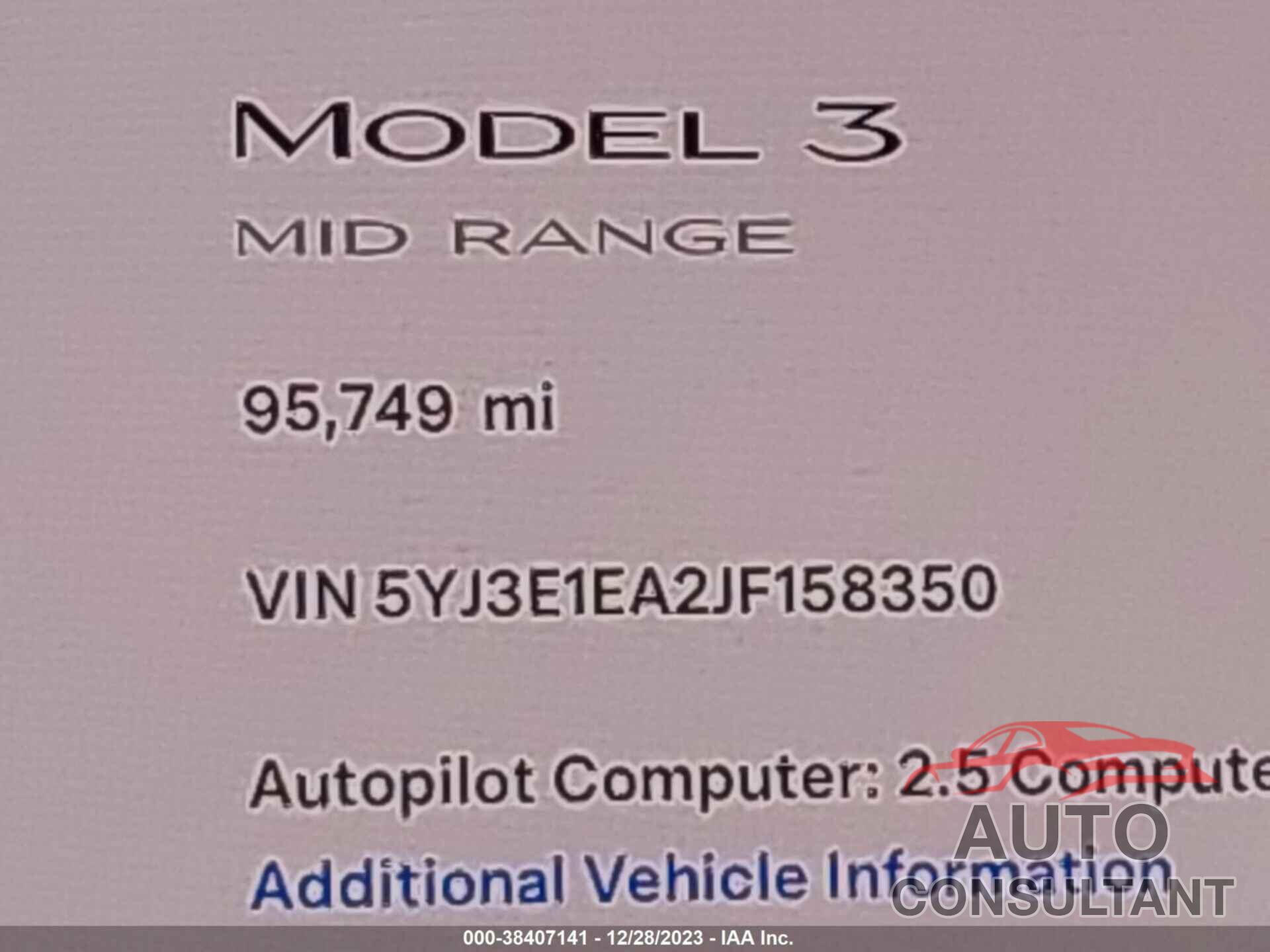 TESLA MODEL 3 2018 - 5YJ3E1EA2JF158350