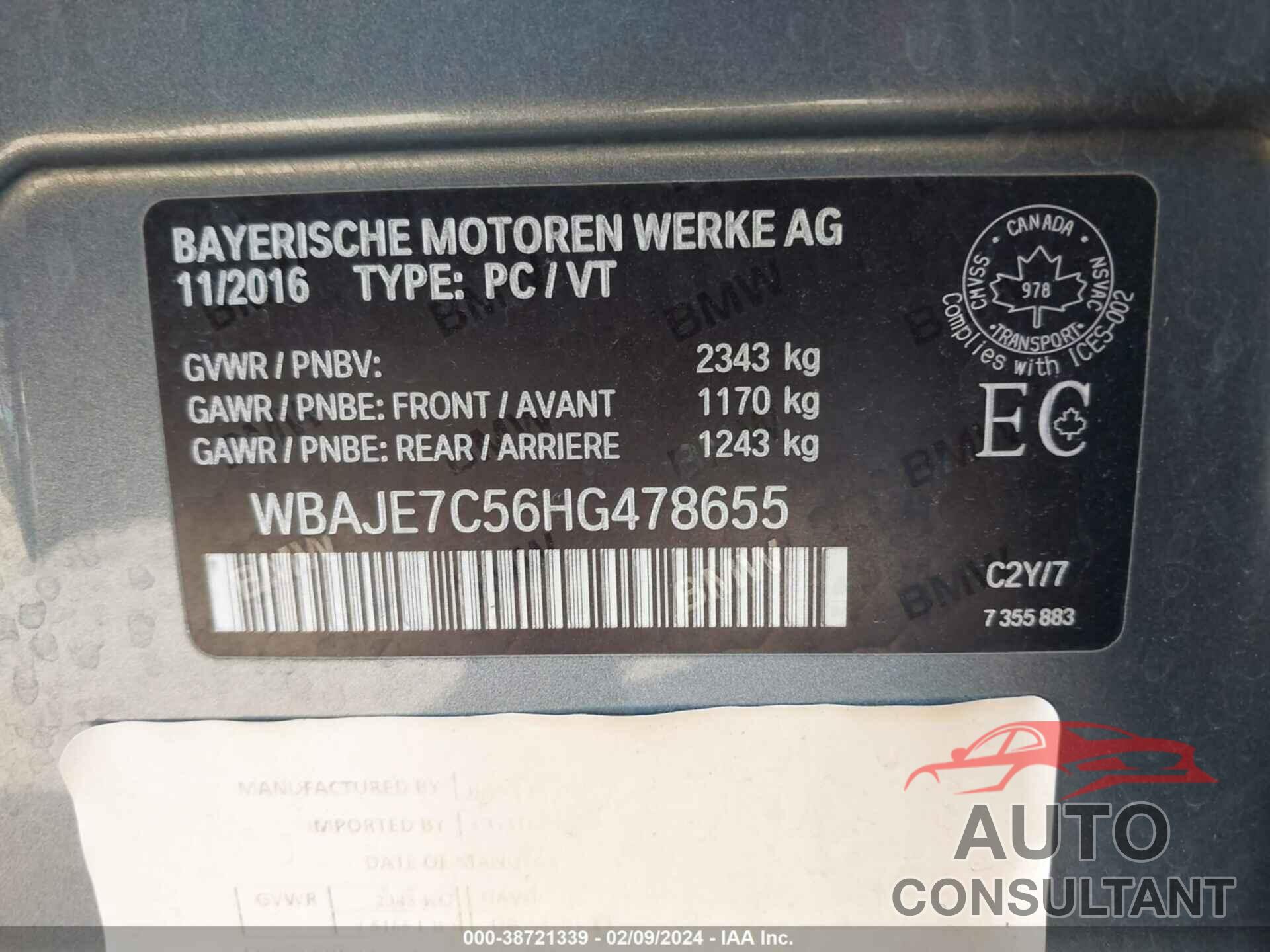 BMW 540I 2017 - WBAJE7C56HG478655
