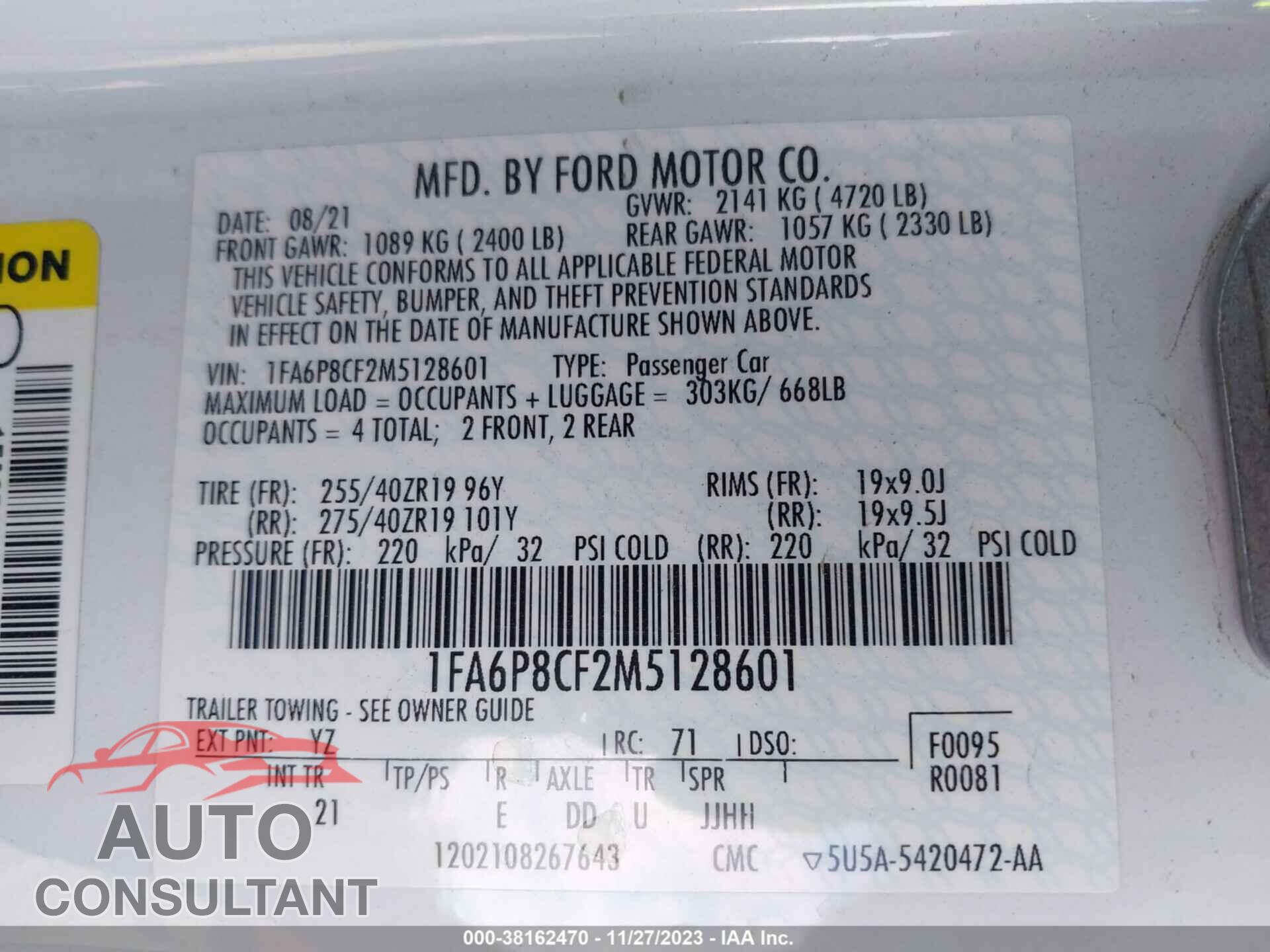 FORD MUSTANG 2021 - 1FA6P8CF2M5128601