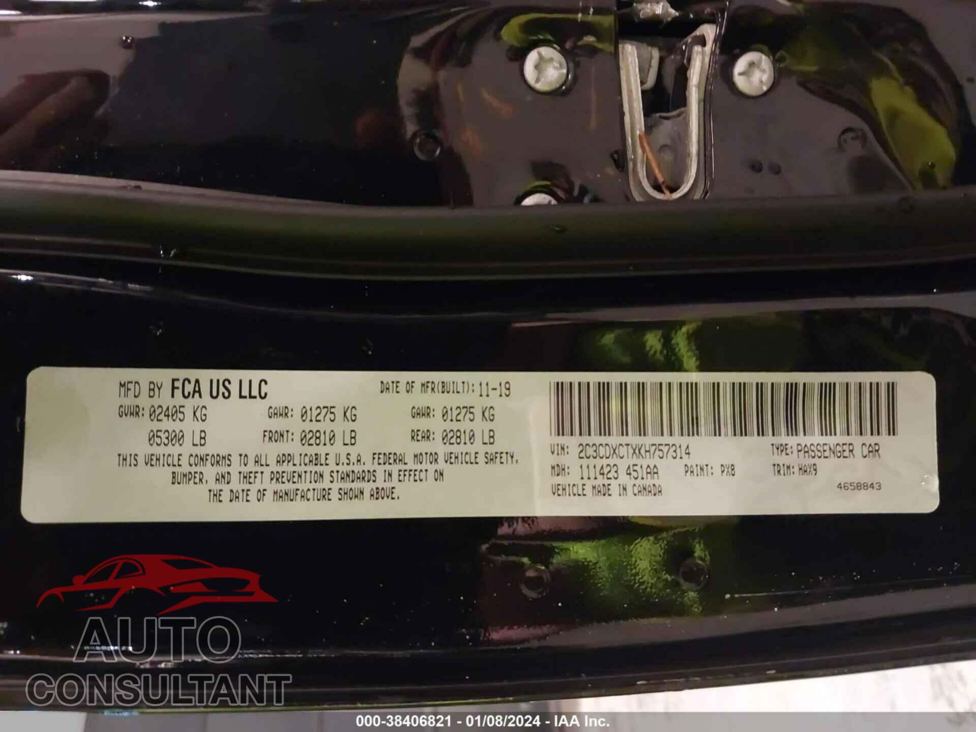 DODGE CHARGER 2019 - 2C3CDXCTXKH757314