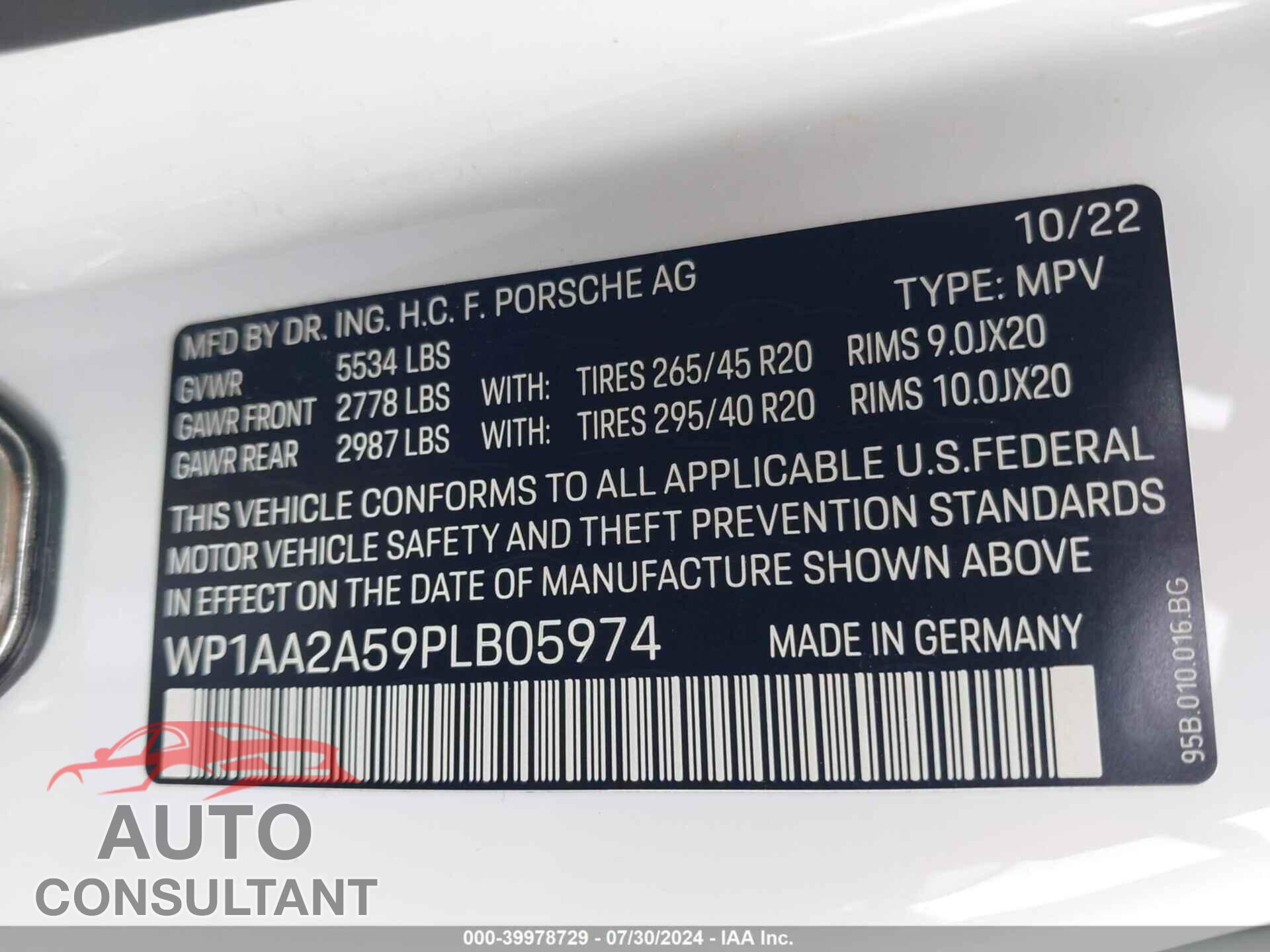 PORSCHE MACAN 2023 - WP1AA2A59PLB05974