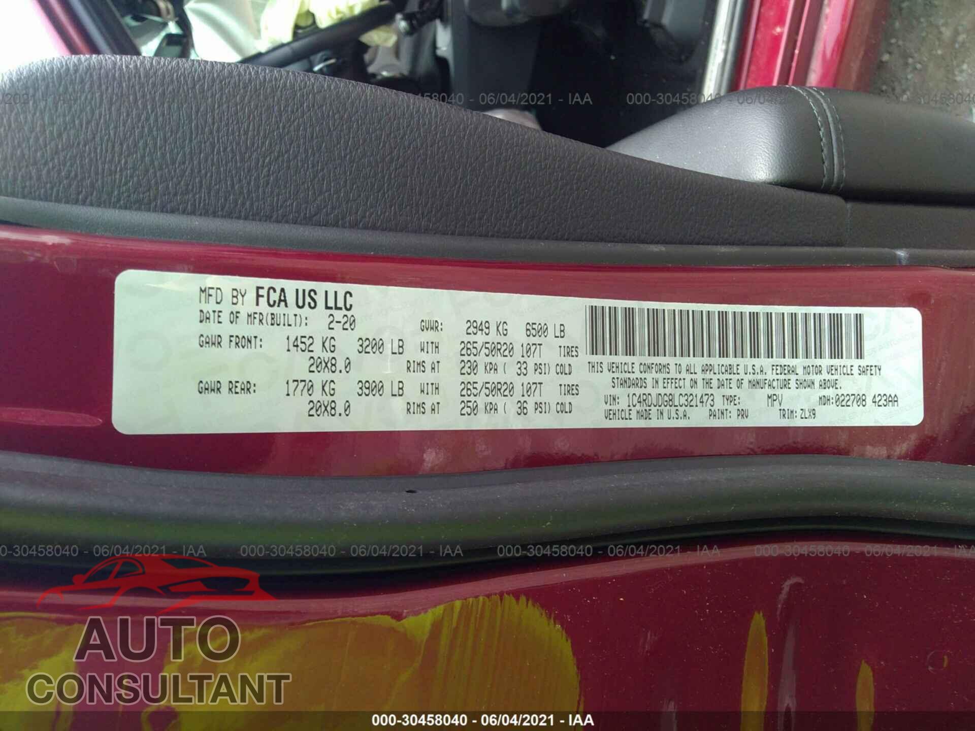 DODGE DURANGO 2020 - 1C4RDJDG8LC321473