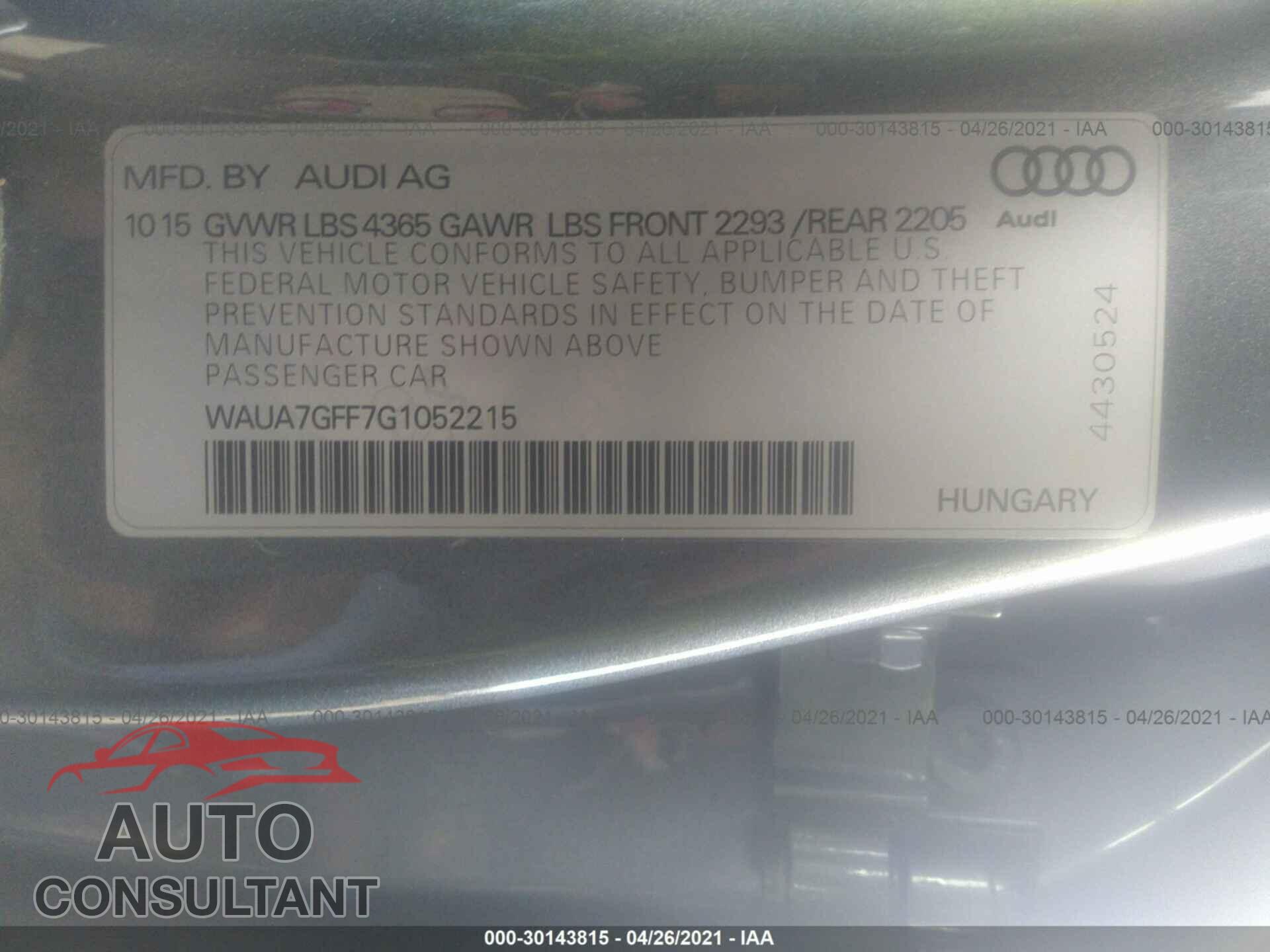 AUDI A3 2016 - WAUA7GFF7G1052215