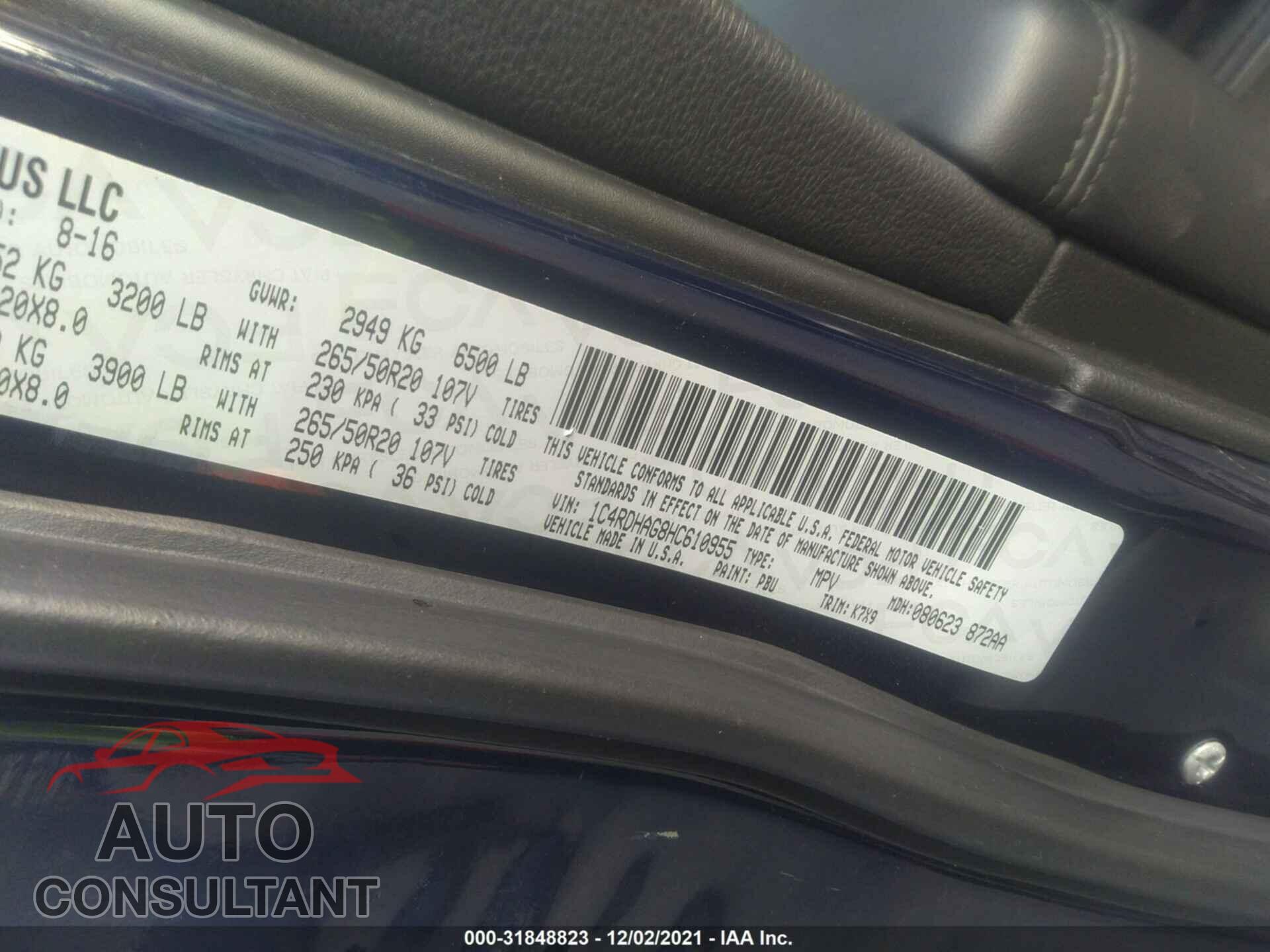 DODGE DURANGO 2017 - 1C4RDHAG8HC610955
