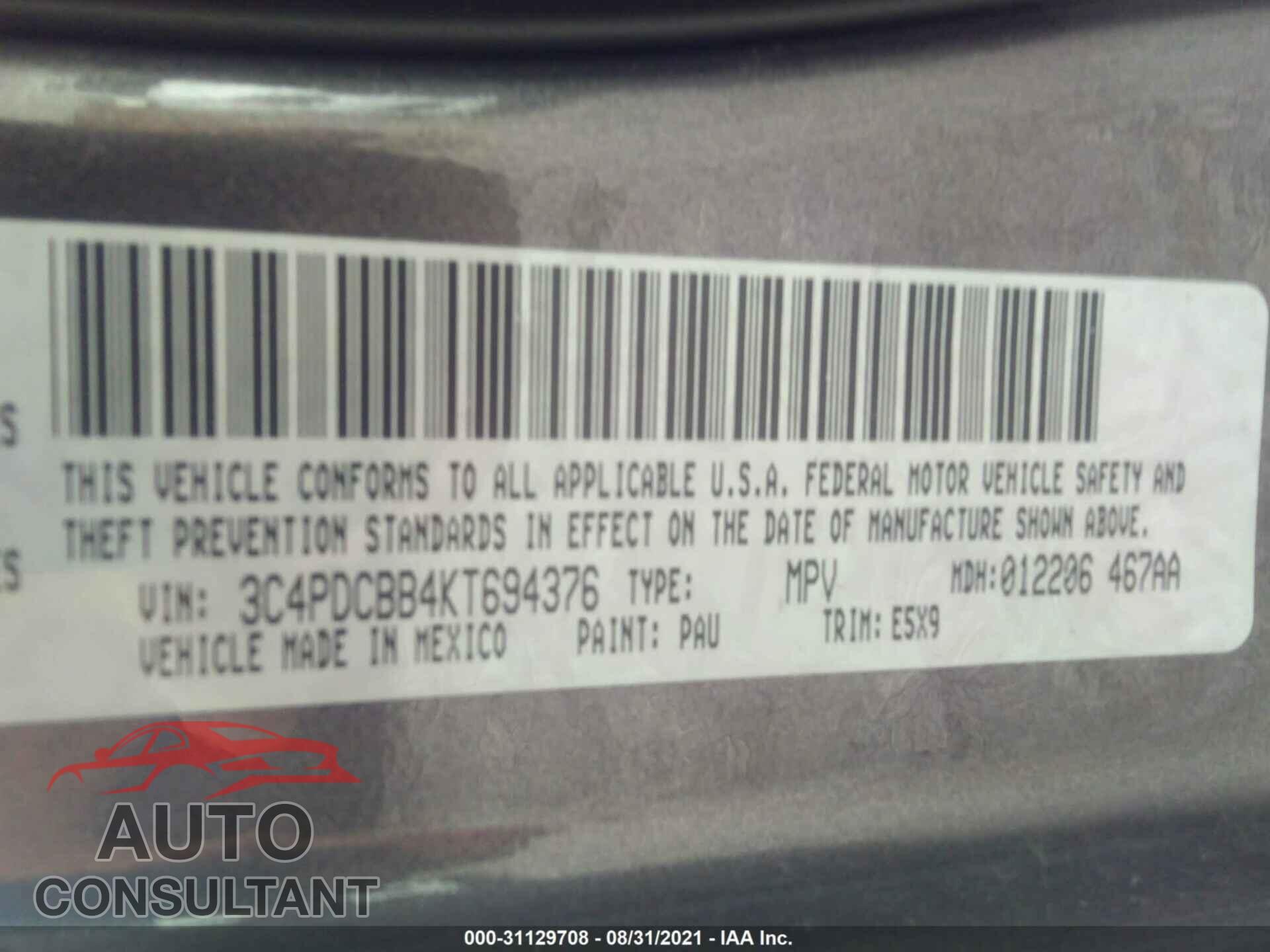 DODGE JOURNEY 2019 - 3C4PDCBB4KT694376