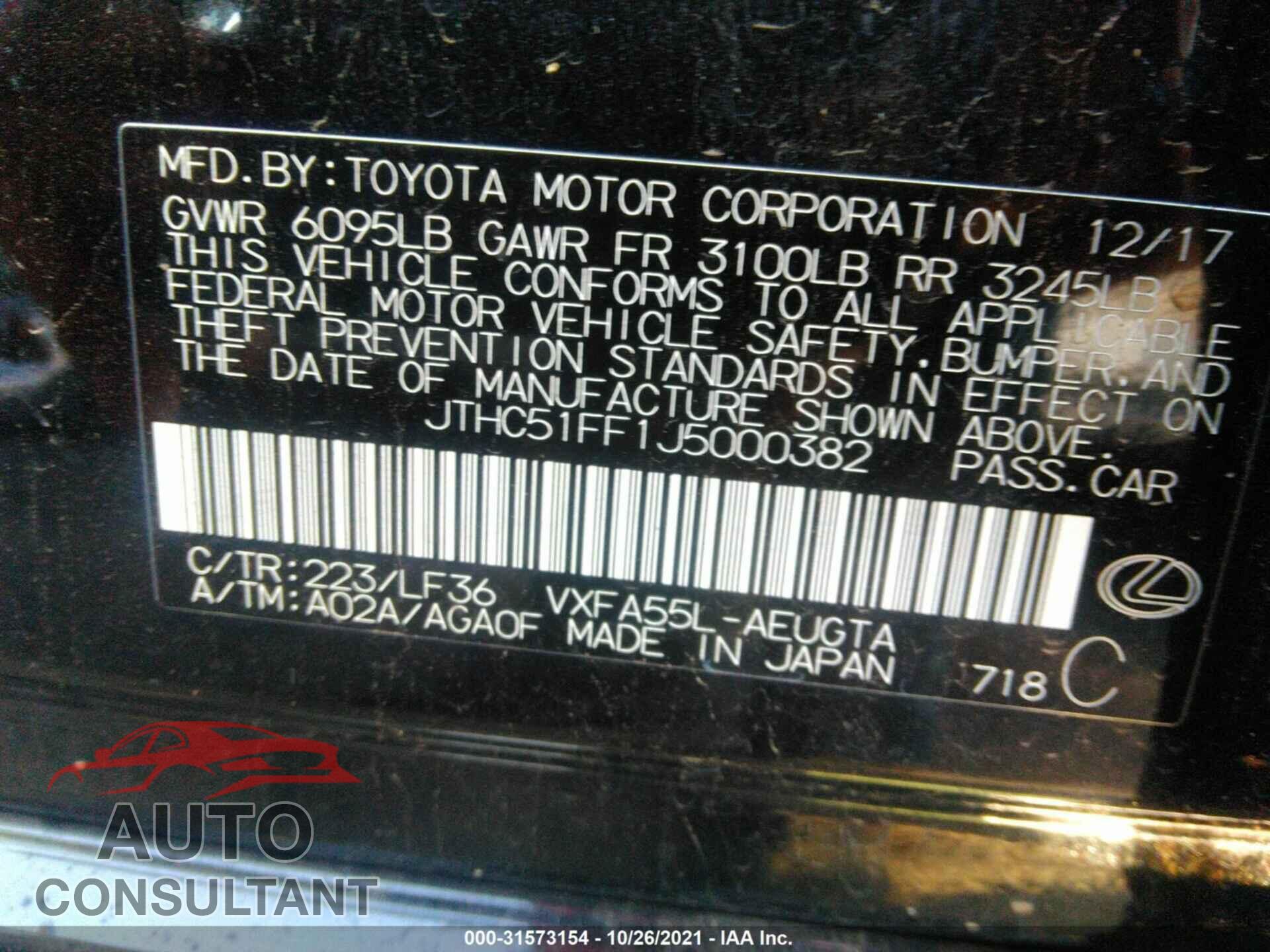 LEXUS LS 2018 - JTHC51FF1J5000382