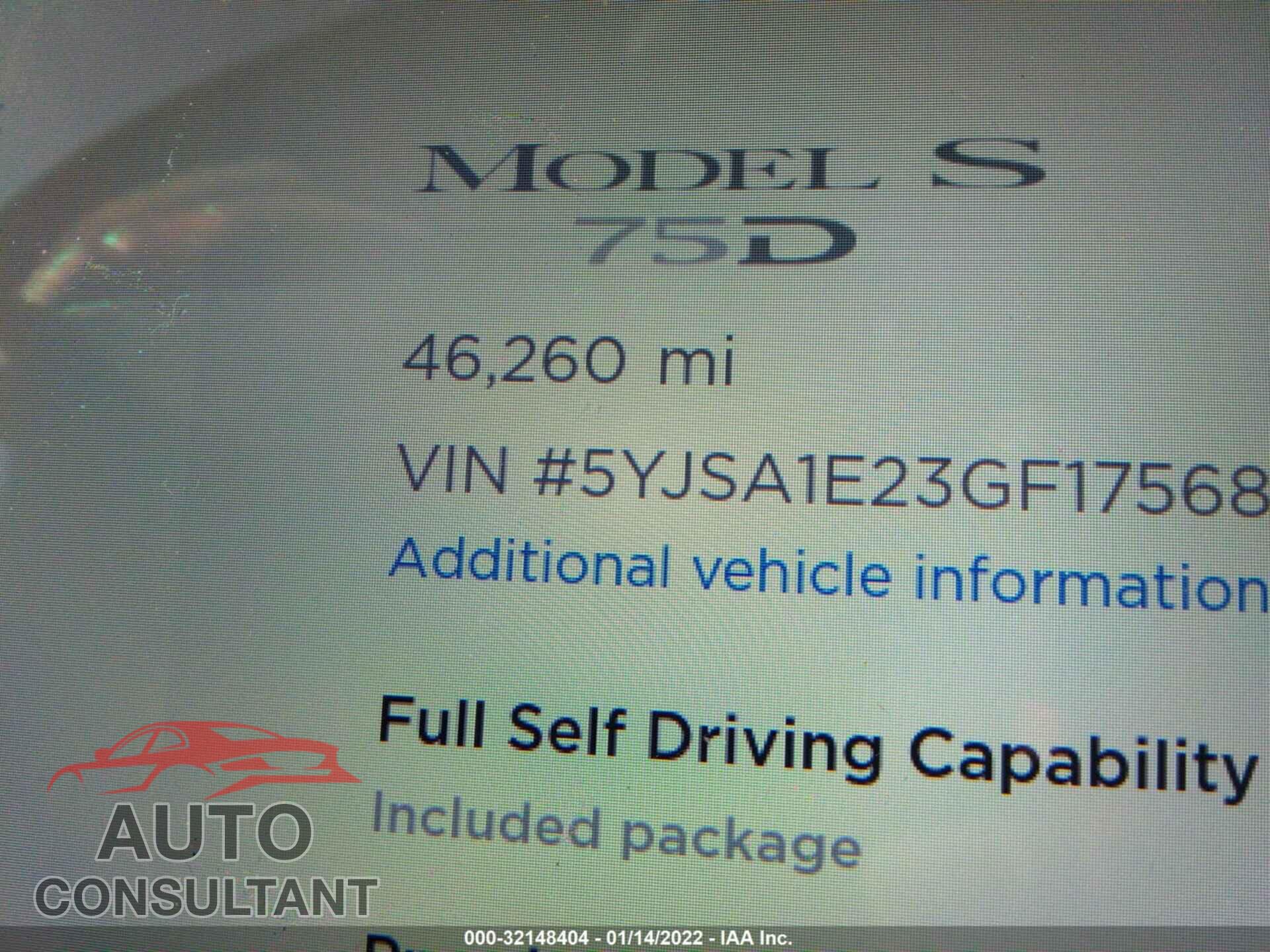 TESLA MODEL S 2016 - 5YJSA1E23GF175683