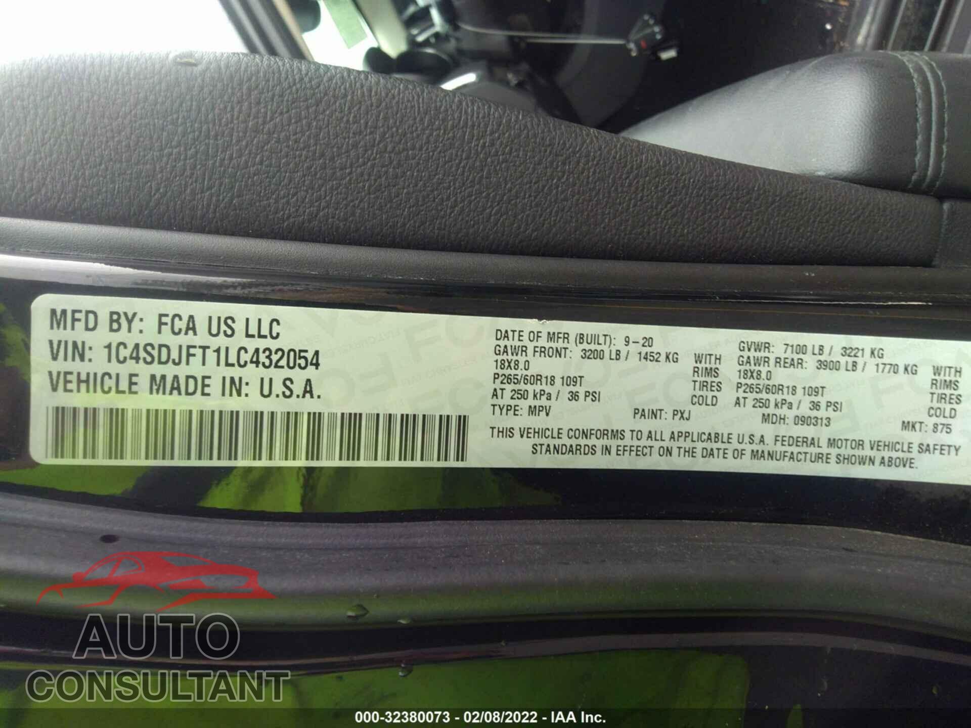 DODGE DURANGO 2020 - 1C4SDJFT1LC432054