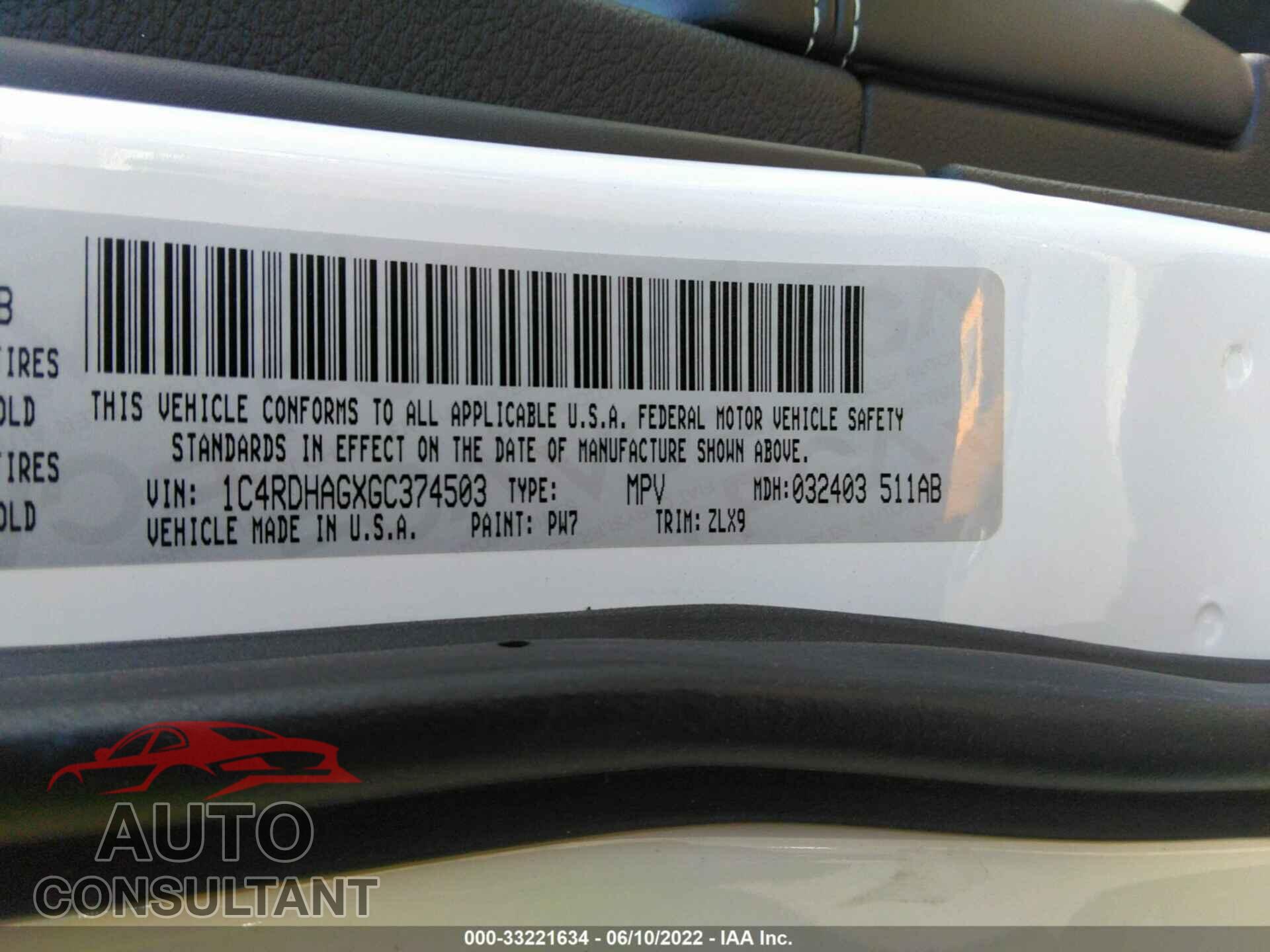 DODGE DURANGO 2016 - 1C4RDHAGXGC374503
